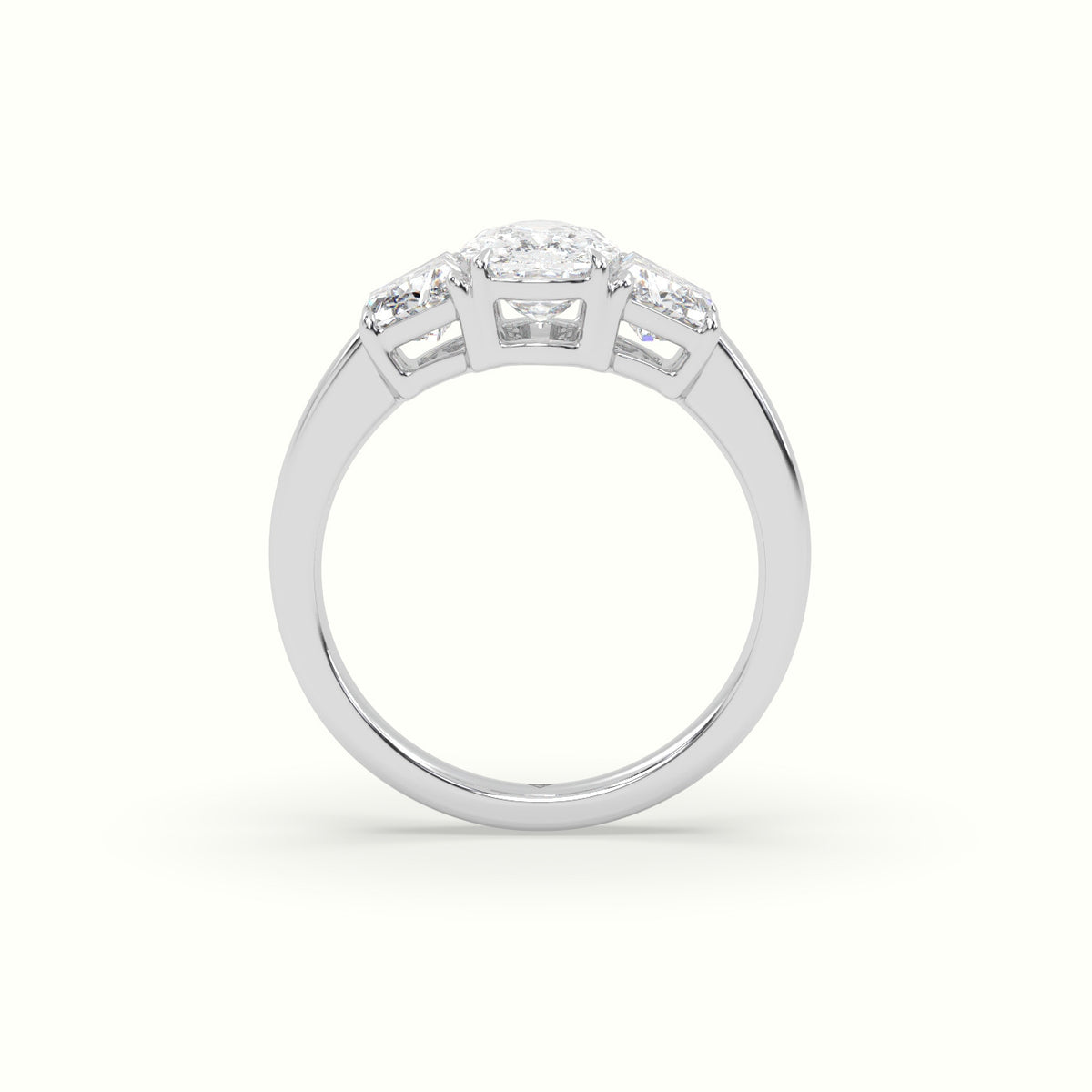 Cushion Diamond Trilogy Trapezium Engagement Ring — White Gold