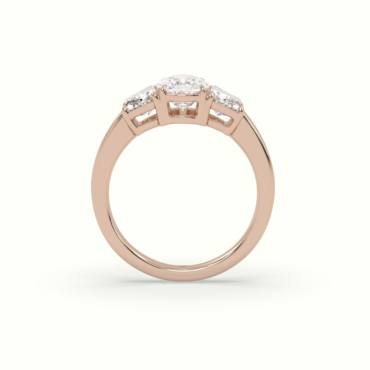 Cushion Diamond Trilogy Trapezium Engagement Ring — Rose Gold