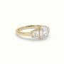 Cushion Diamond Trilogy Trapezium Engagement Ring — Yellow Gold