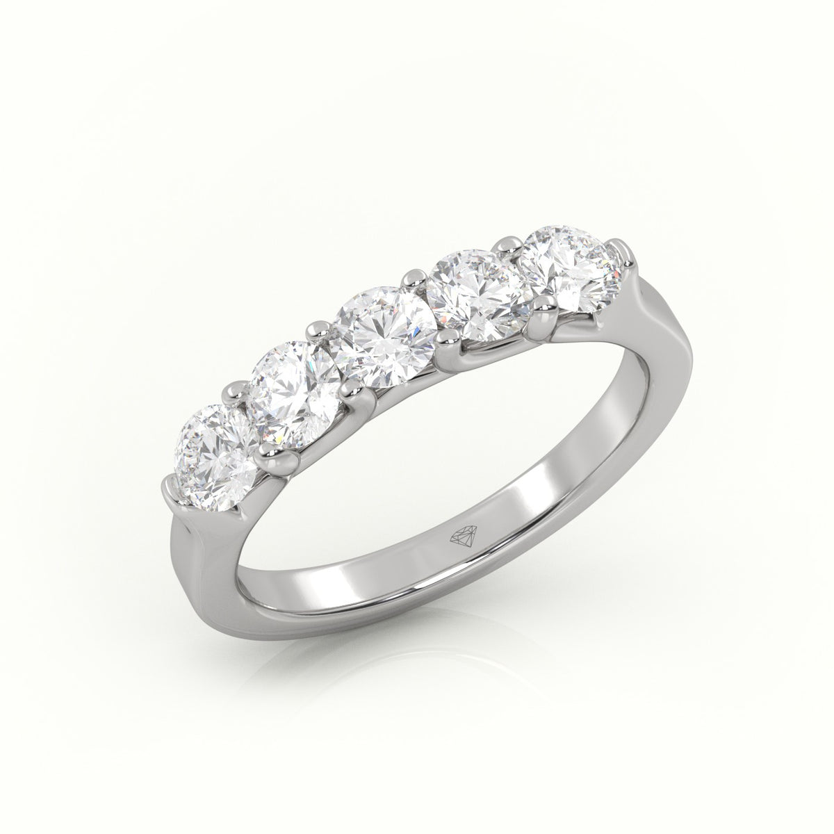 Round Diamonds Shared Prongs Half-Eternity Wedding Band — White Gold