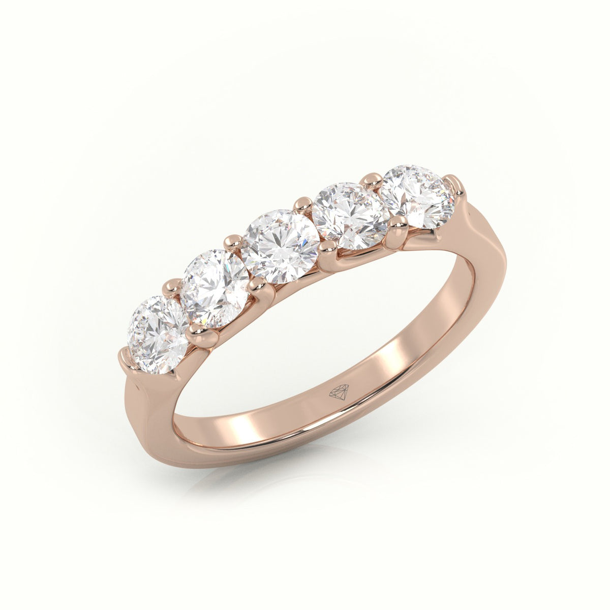 Round Diamonds Shared Prongs Half-Eternity Wedding Band — Rose Gold