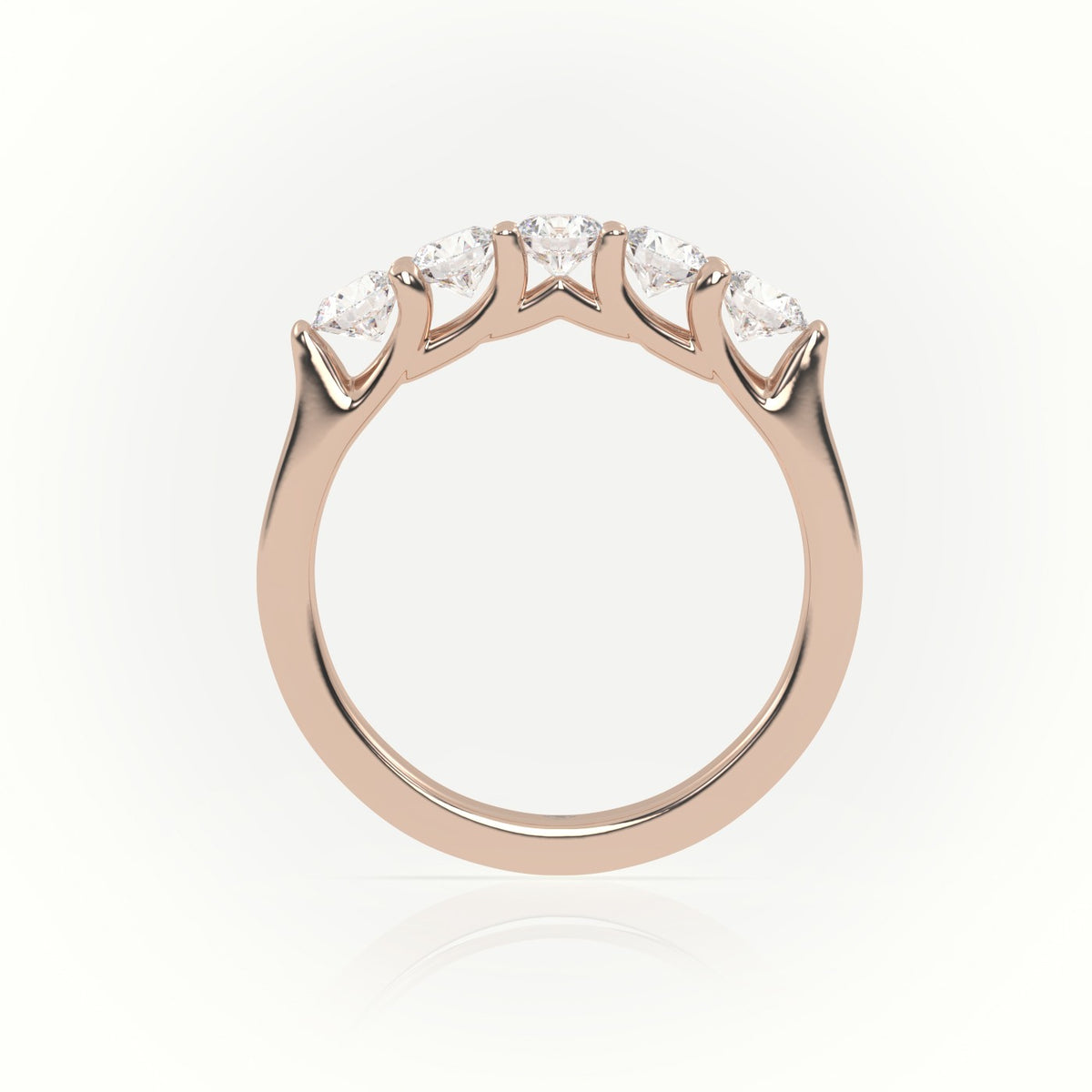 Round Diamonds Shared Prongs Half-Eternity Wedding Band — Rose Gold