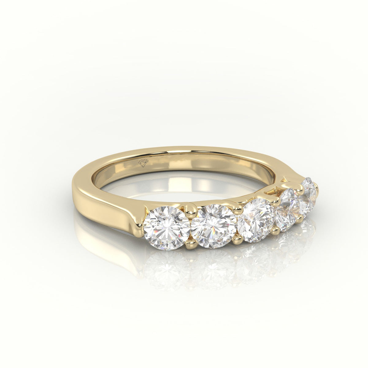 Round Diamonds Shared Prongs Half-Eternity Wedding Band — Yellow Gold