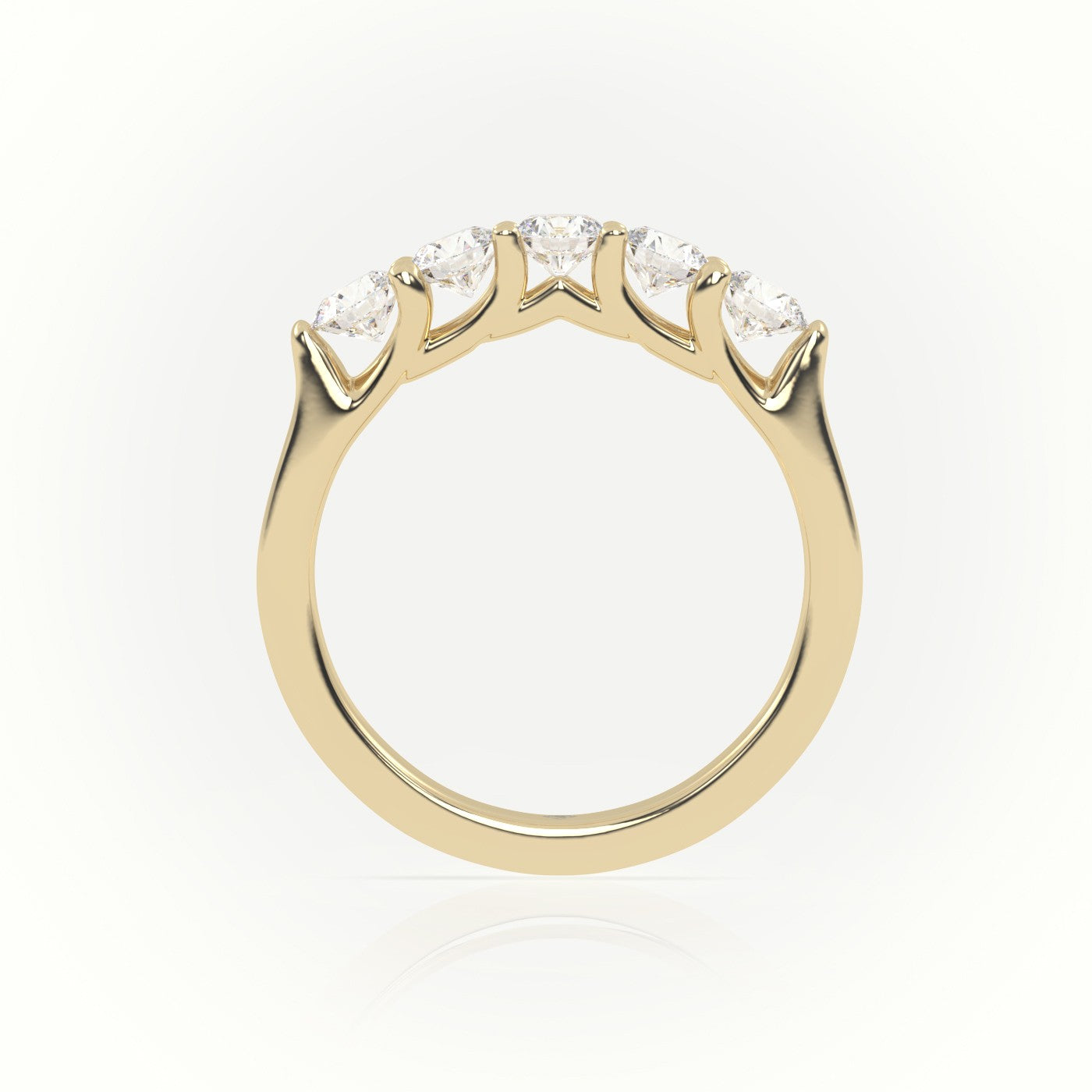 Round Diamonds Shared Prongs Half-Eternity Wedding Band — Yellow Gold