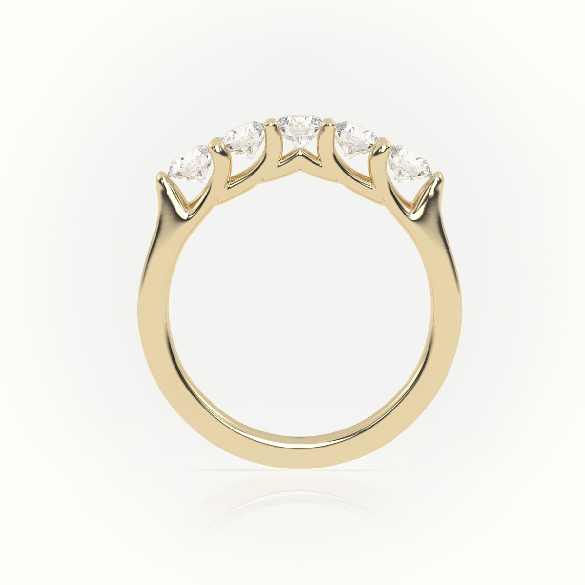 Round Diamonds Shared Prongs Half-Eternity Wedding Band — Yellow Gold