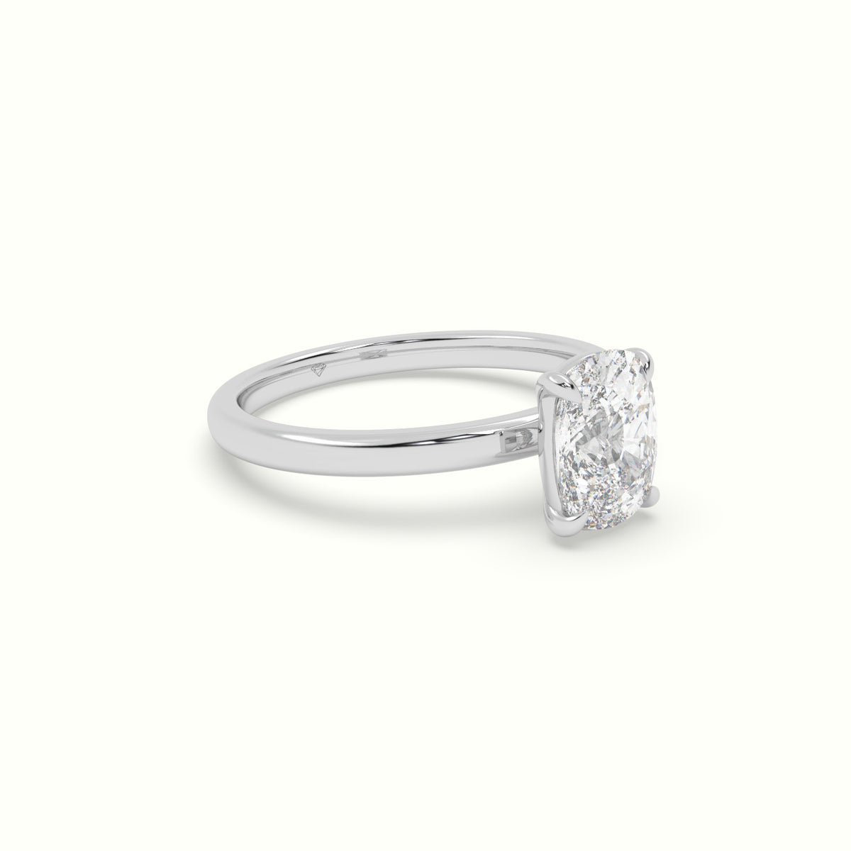 Cushion Solitaire Engagement Ring — White Gold