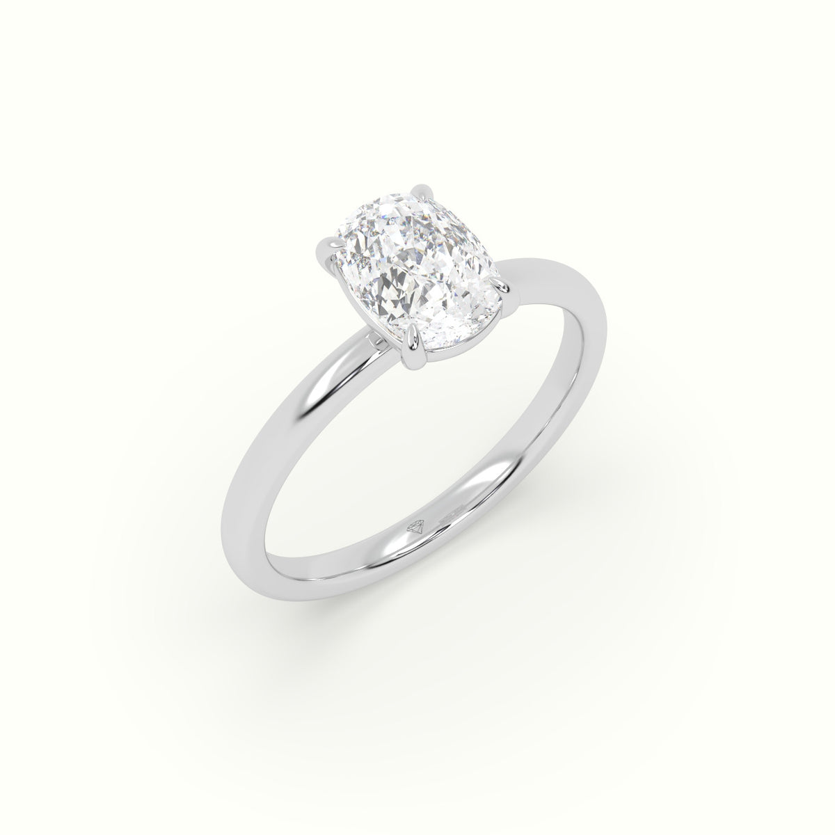 Cushion Solitaire Engagement Ring — White Gold