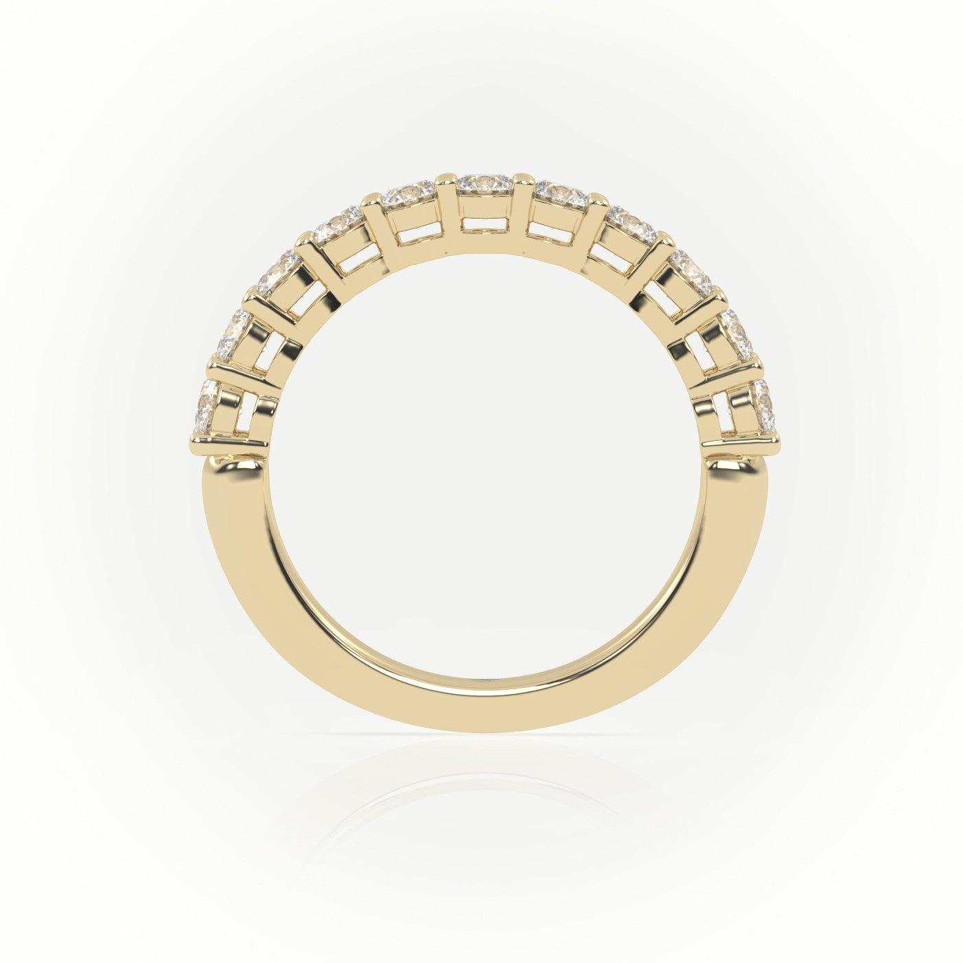 Round Cut Diamonds Shared Prongs Scallop Setting Half Eternity Wedding Bands — Yellow Gold
