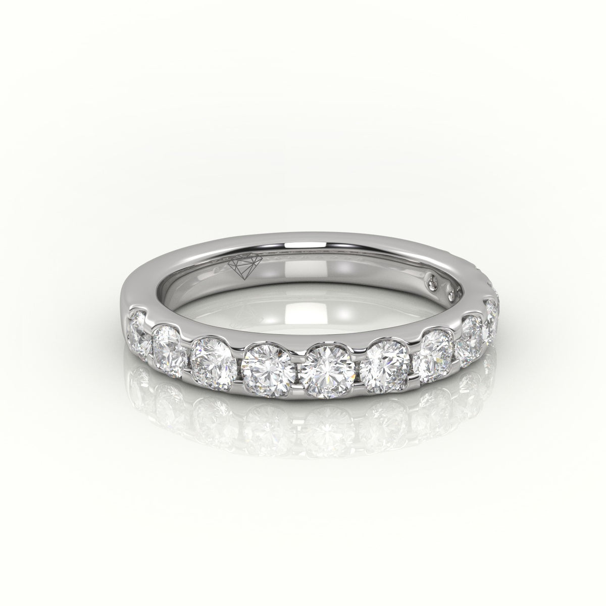 Round-Cut Diamonds Scallop Setting Eternity Wedding Band — White Gold