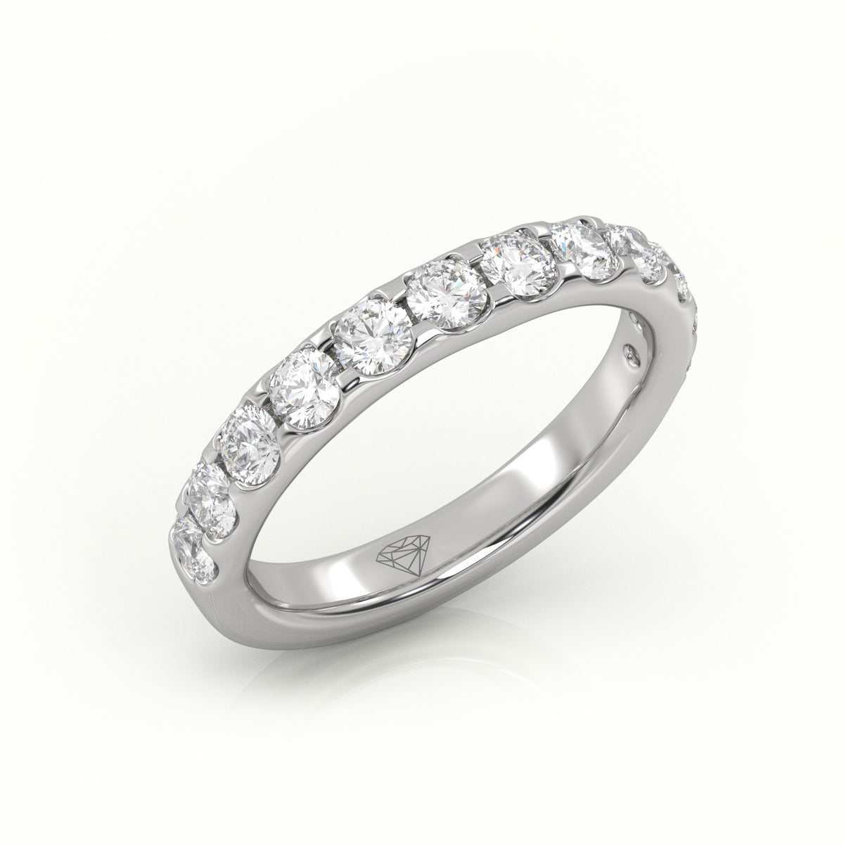 Round-Cut Diamonds Scallop Setting Eternity Wedding Band — White Gold