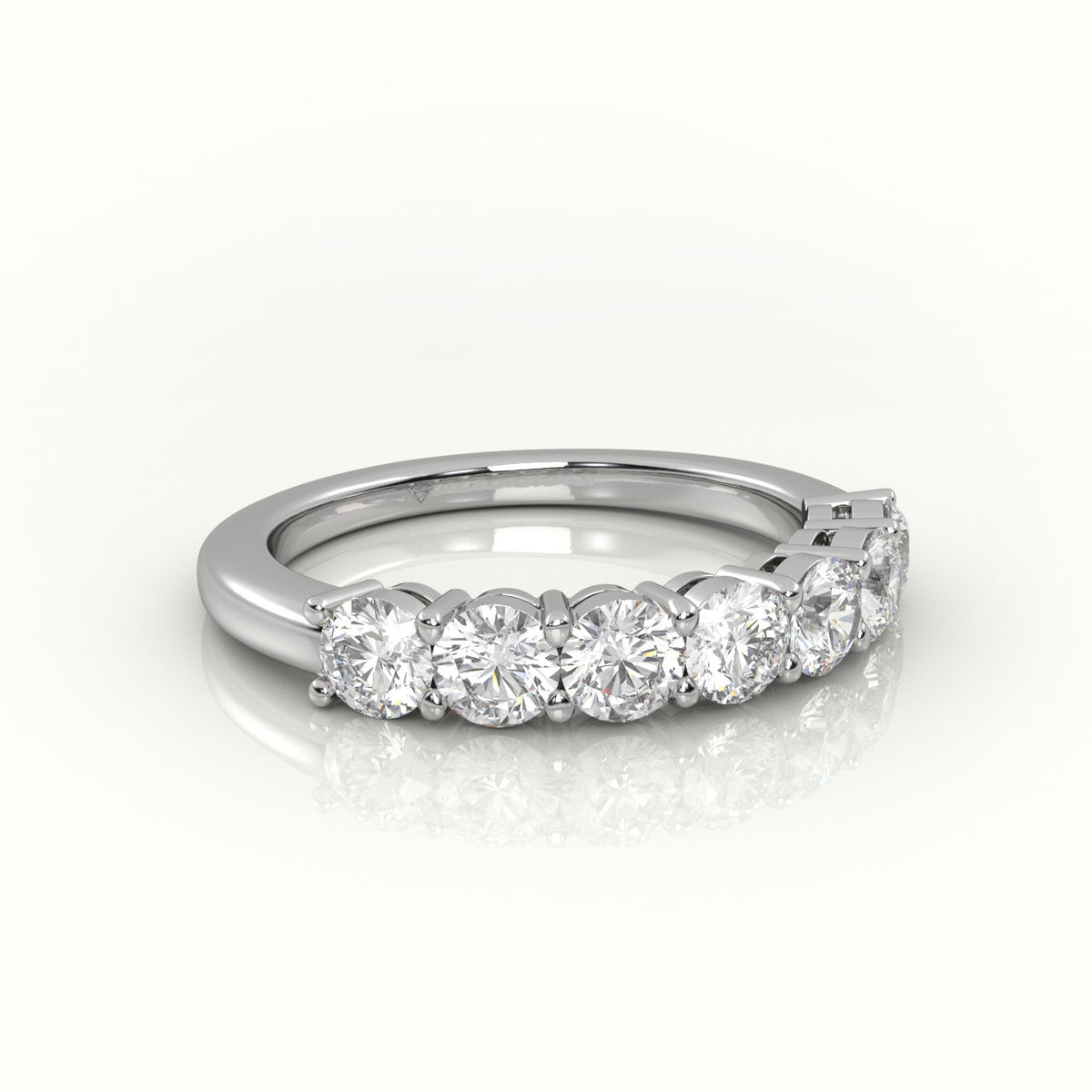 Round Cut Diamonds Shared Prongs Half Eternity Wedding Band — White Gold