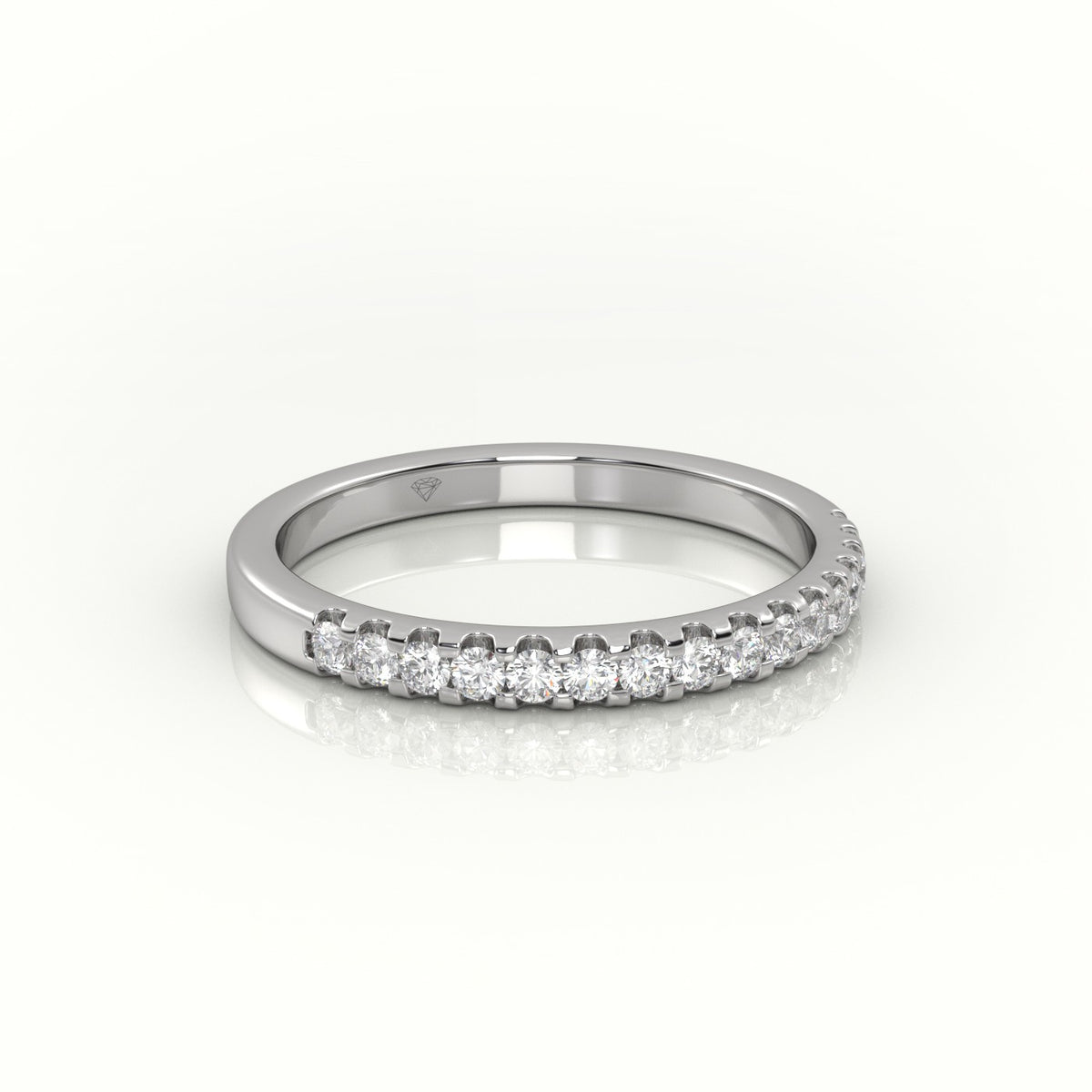 Round Cut Diamonds Scallop Setting Half Eternity Wedding Band — White Gold