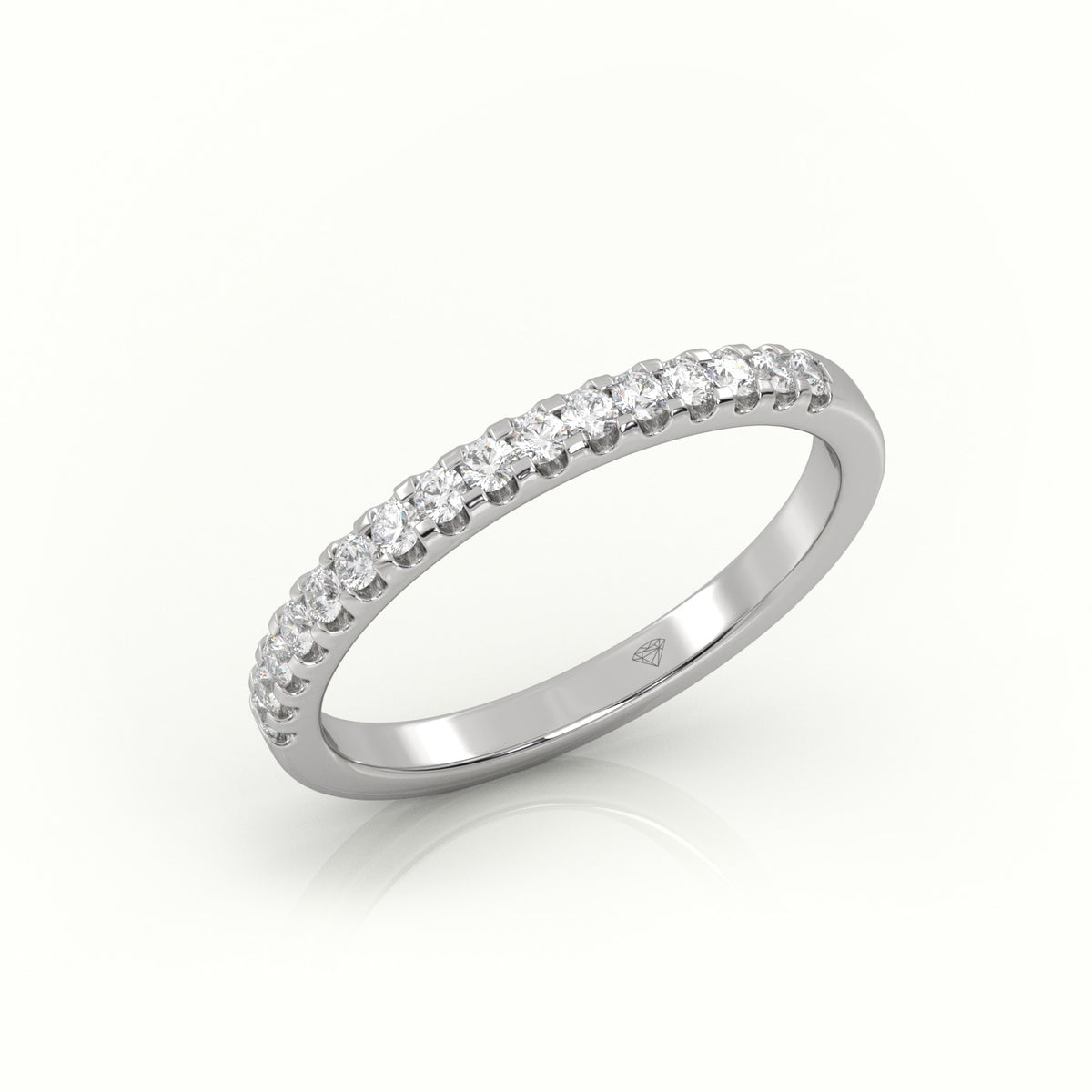 Round Cut Diamonds Scallop Setting Half Eternity Wedding Band — White Gold