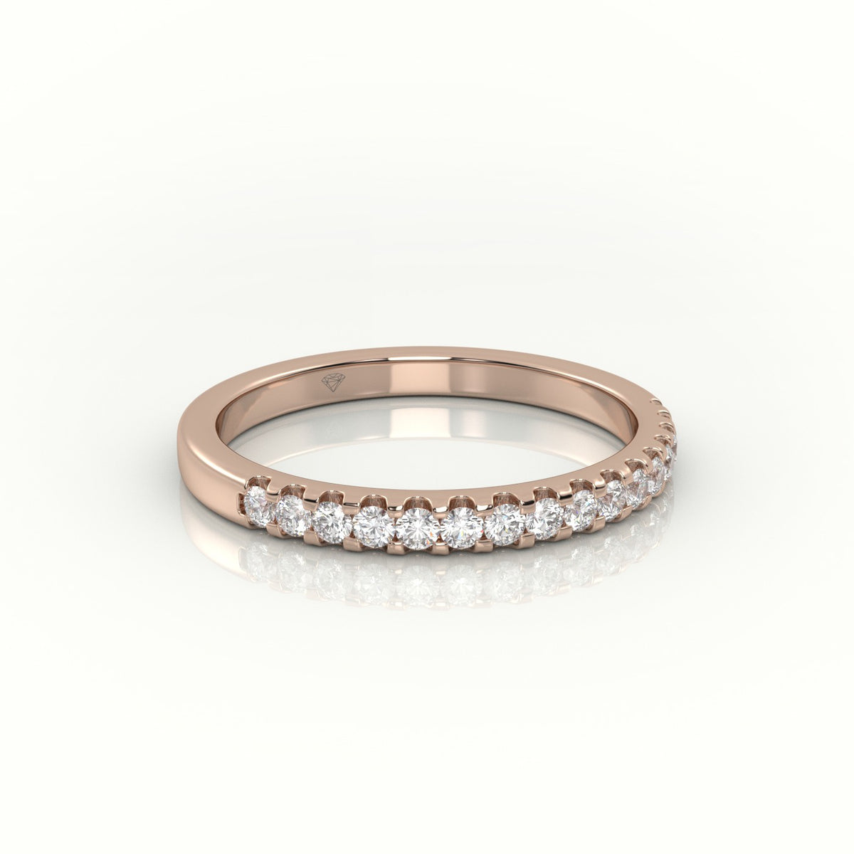 Round Cut Diamonds Scallop Setting Half Eternity Wedding Band — Rose Gold