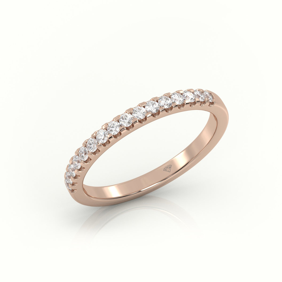 Round Cut Diamonds Scallop Setting Half Eternity Wedding Band — Rose Gold