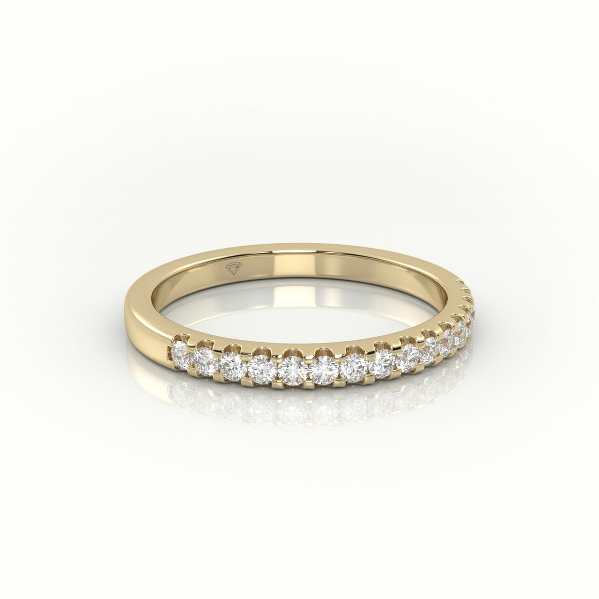 Round Cut Diamonds Scallop Setting Half Eternity Wedding Band — Yellow Gold