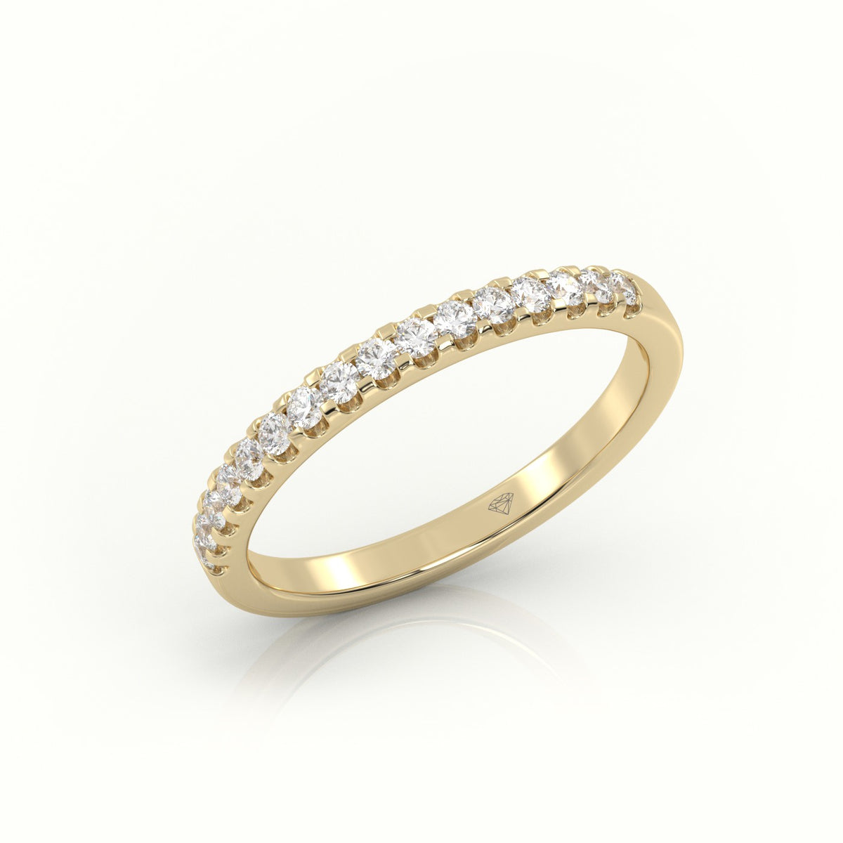Round Cut Diamonds Scallop Setting Half Eternity Wedding Band — Yellow Gold
