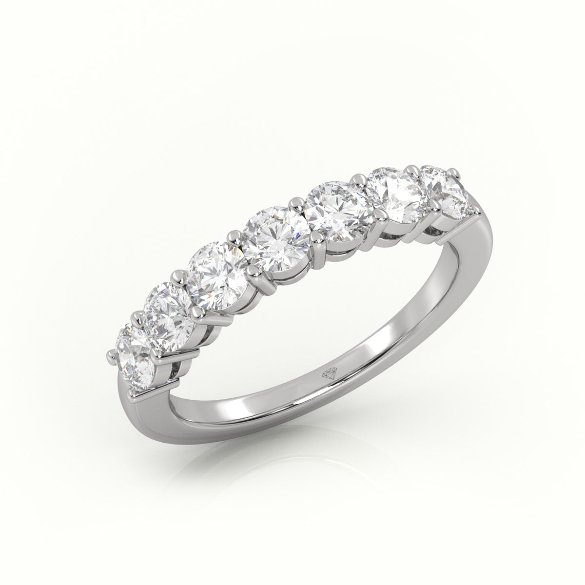 Round Cut Diamonds Shared Prongs Half Eternity Wedding Band — White Gold