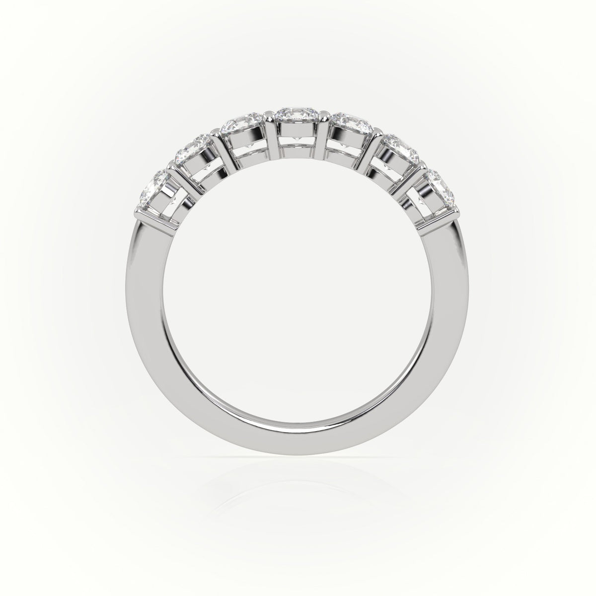 Round Cut Diamonds Shared Prongs Half Eternity Wedding Band — White Gold