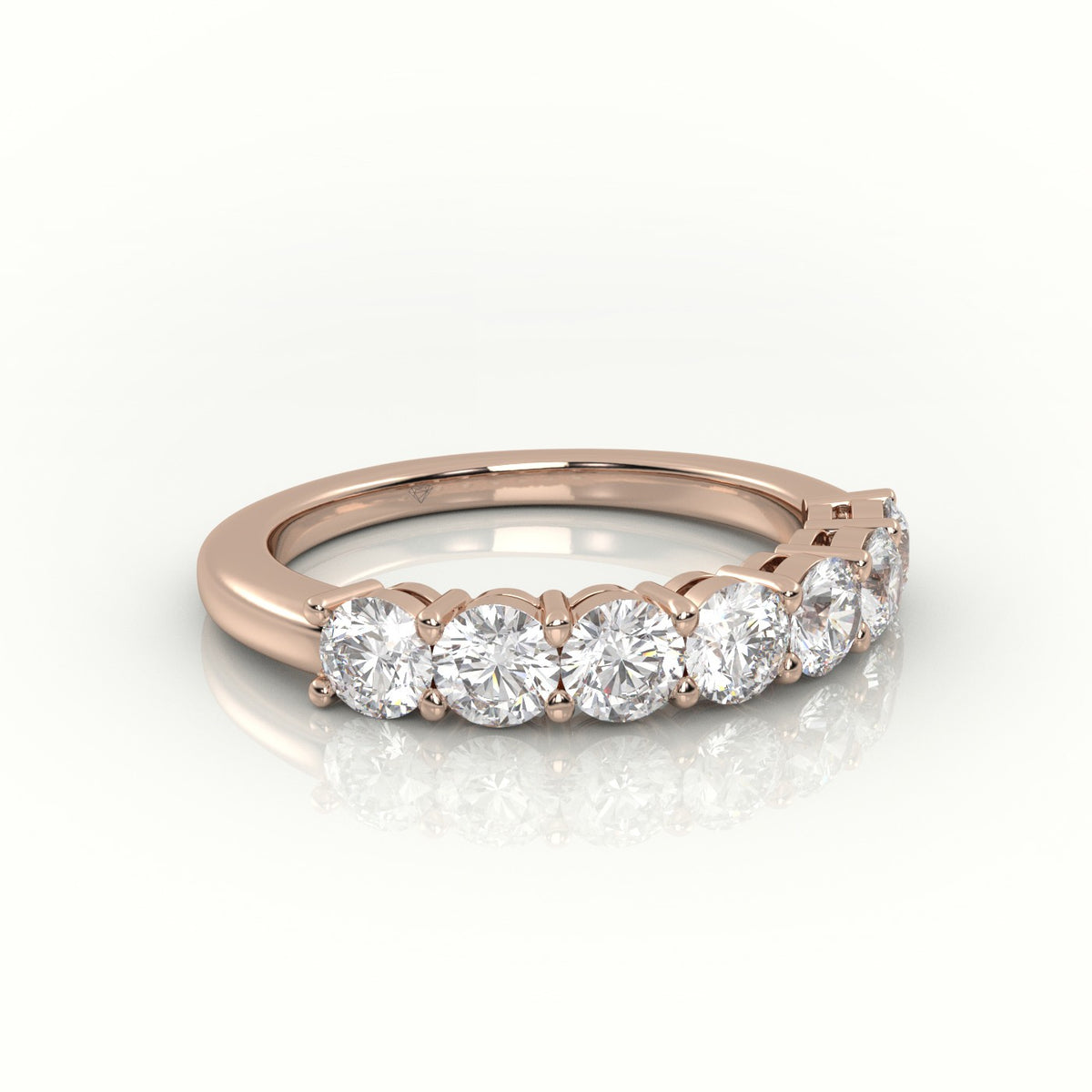 Round Cut Diamonds Shared Prongs Half Eternity Wedding Band — Rose Gold