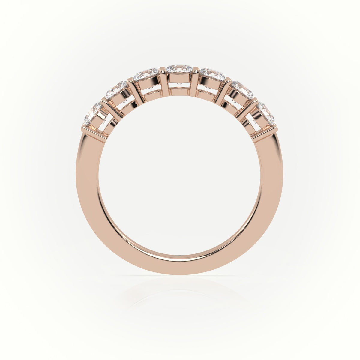Round Cut Diamonds Shared Prongs Half Eternity Wedding Band — Rose Gold