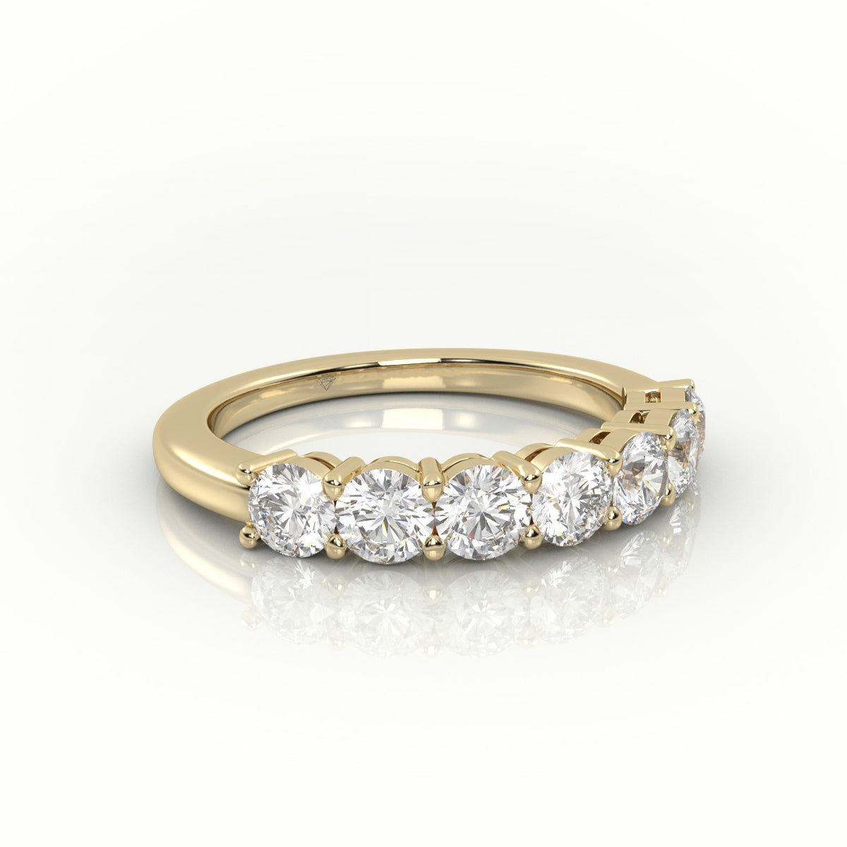 Round Cut Diamonds Shared Prongs Half Eternity Wedding Band — Yellow Gold