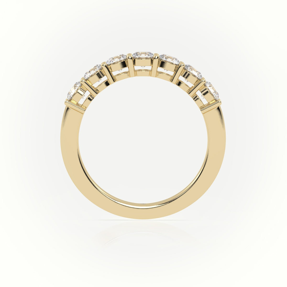 Round Cut Diamonds Shared Prongs Half Eternity Wedding Band — Yellow Gold