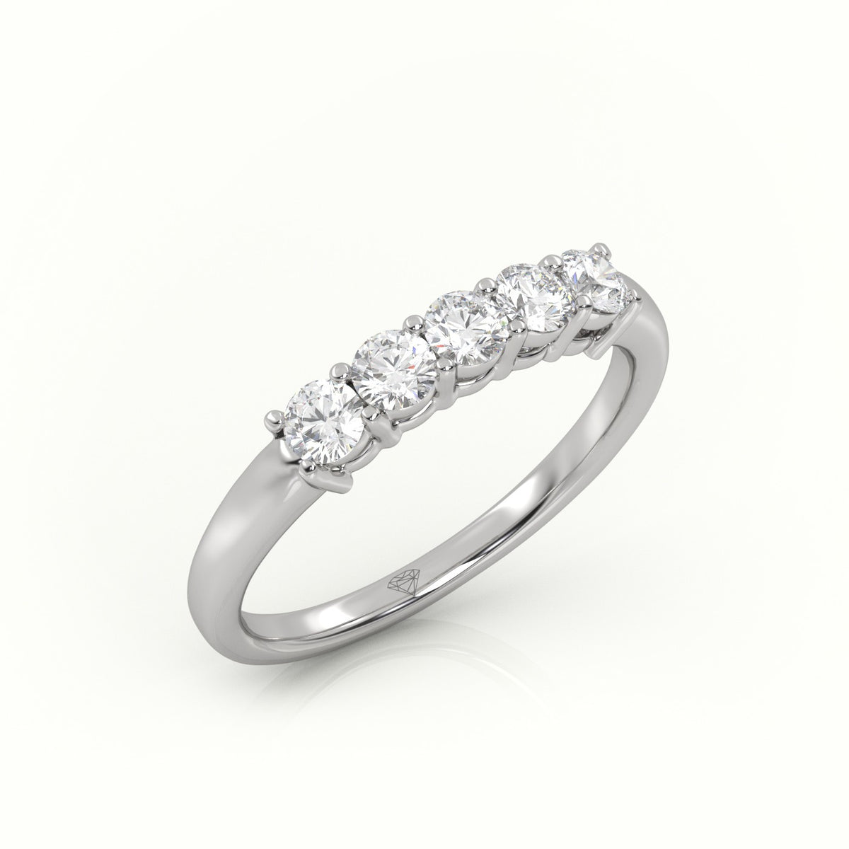 Round Cut Diamonds Bar-Setting Half Eternity Wedding Band — White Gold