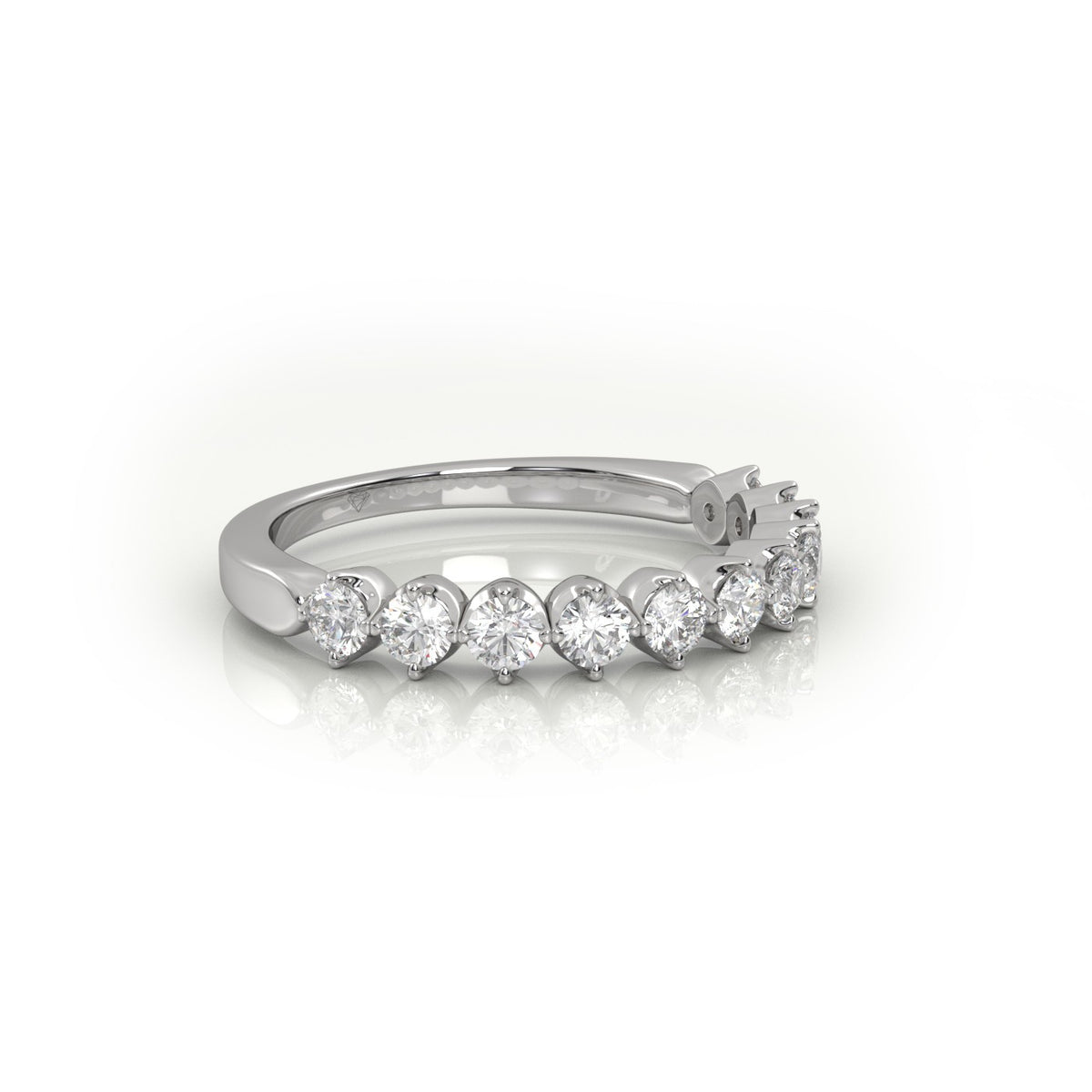 Round Cut Shared Prongs Set Half Eternity Band — White Gold