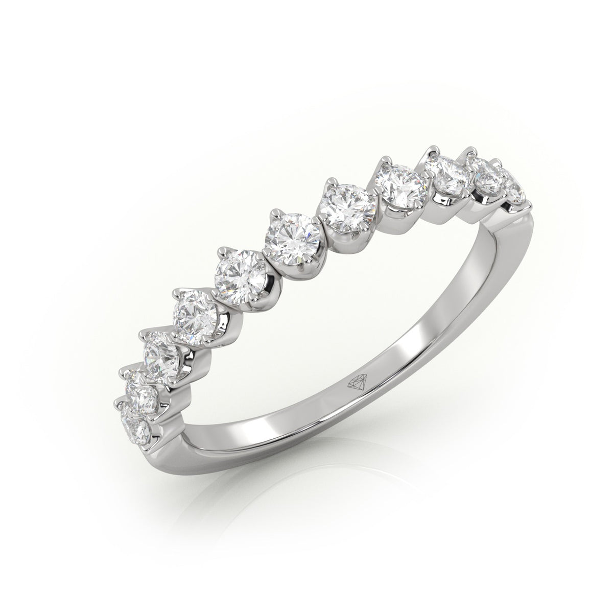 Round Cut Shared Prongs Set Half Eternity Band — White Gold