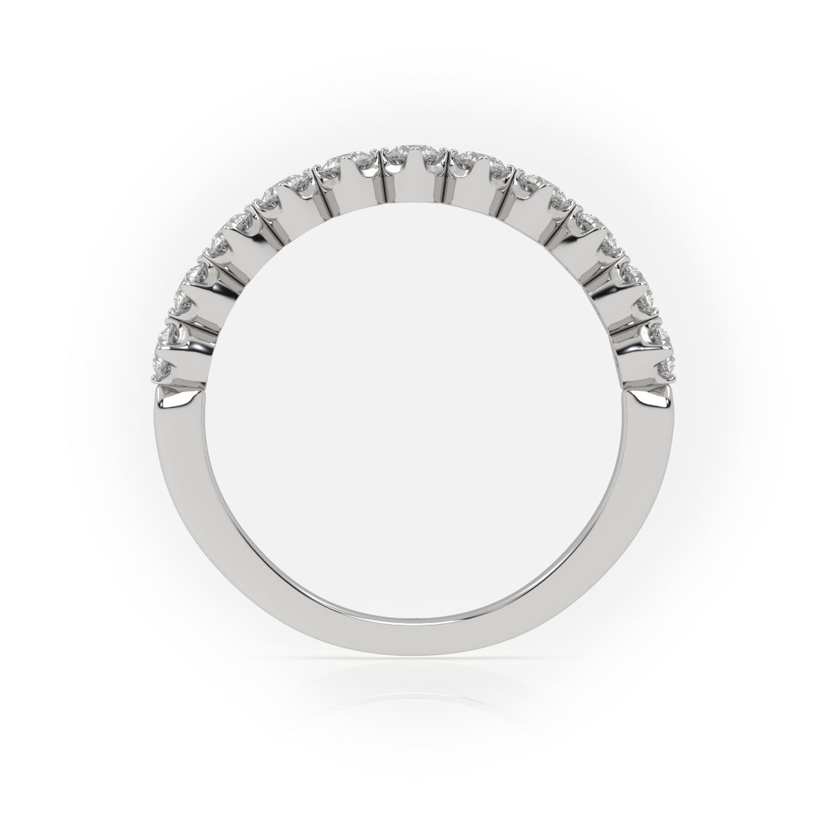 Round Cut Shared Prongs Set Half Eternity Band — White Gold