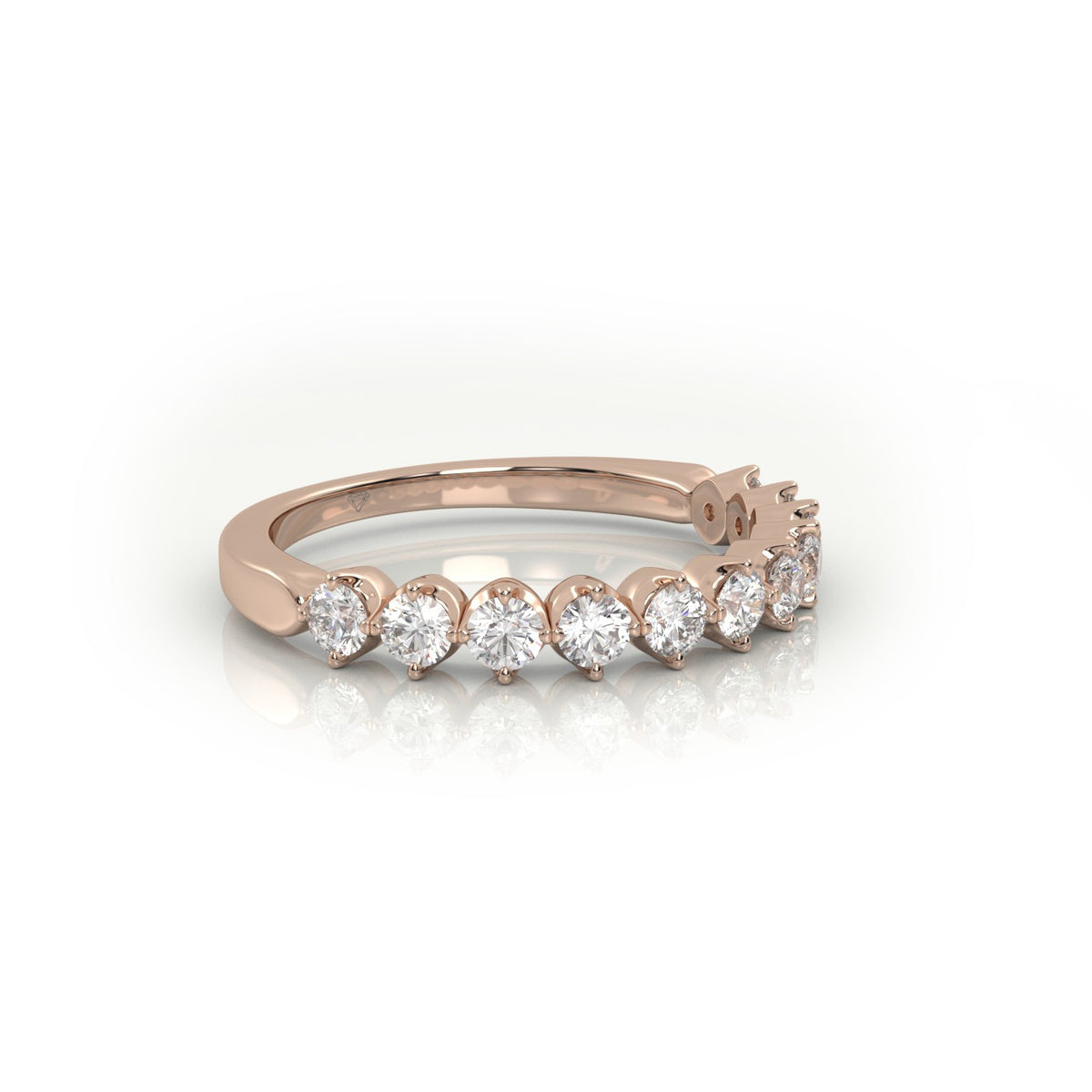 Round Cut Shared Prongs Set Half Eternity Band — Rose Gold