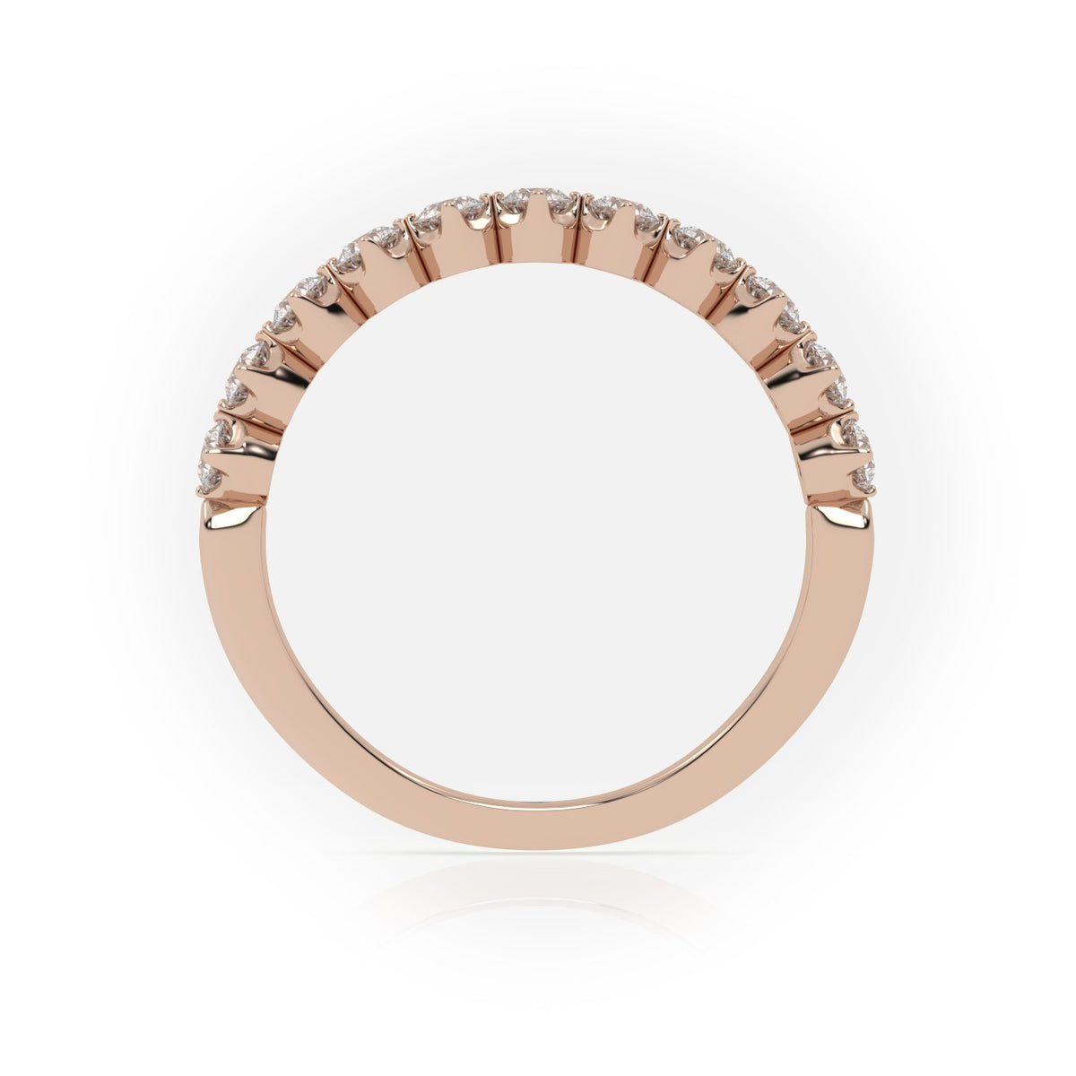 Round Cut Shared Prongs Set Half Eternity Band — Rose Gold
