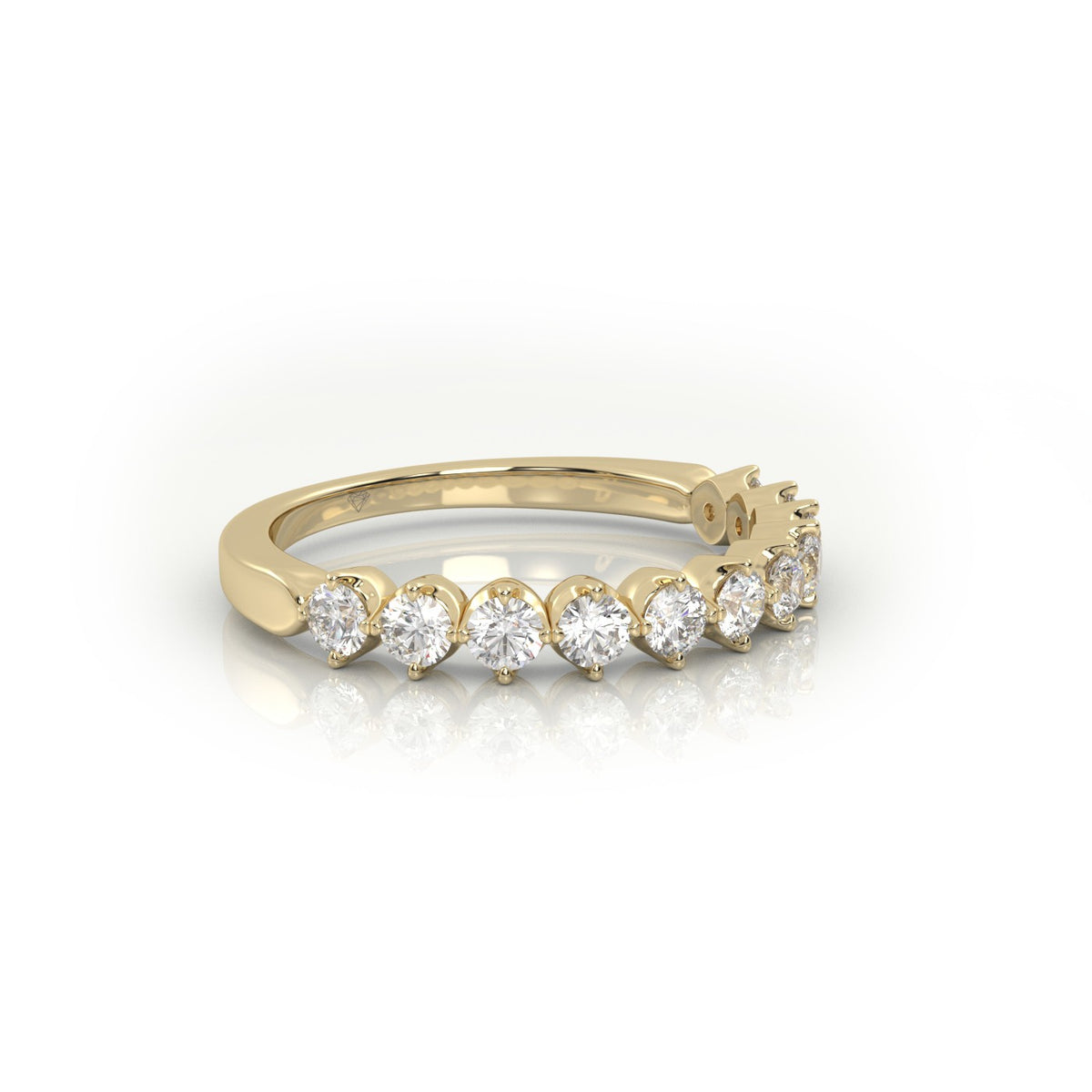 Round Cut Shared Prongs Set Half Eternity Band — Yellow Gold