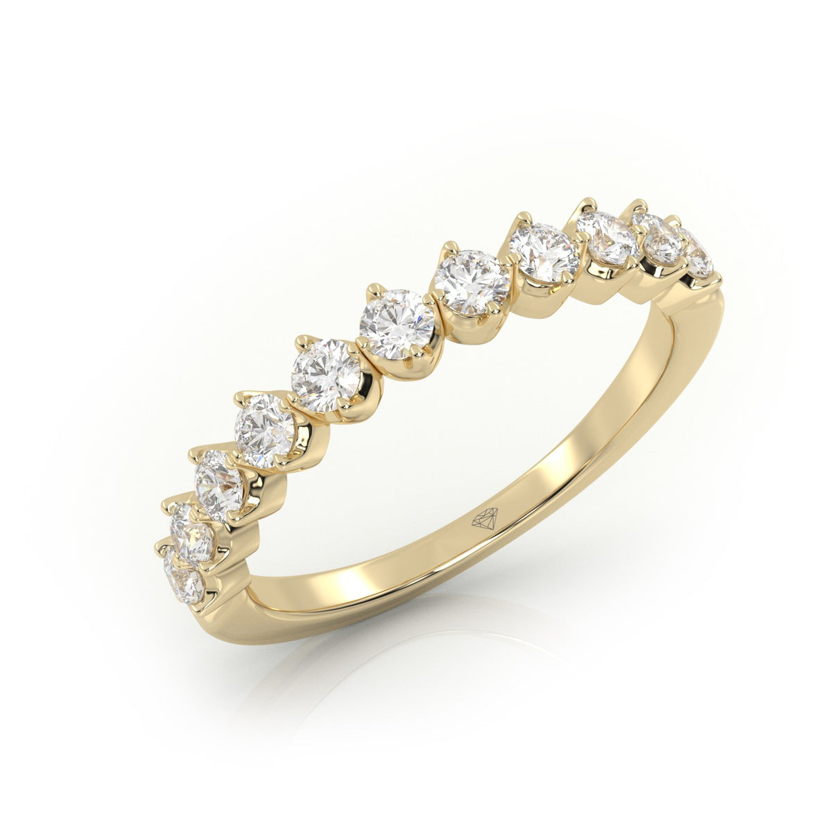 Round Cut Shared Prongs Set Half Eternity Band — Yellow Gold