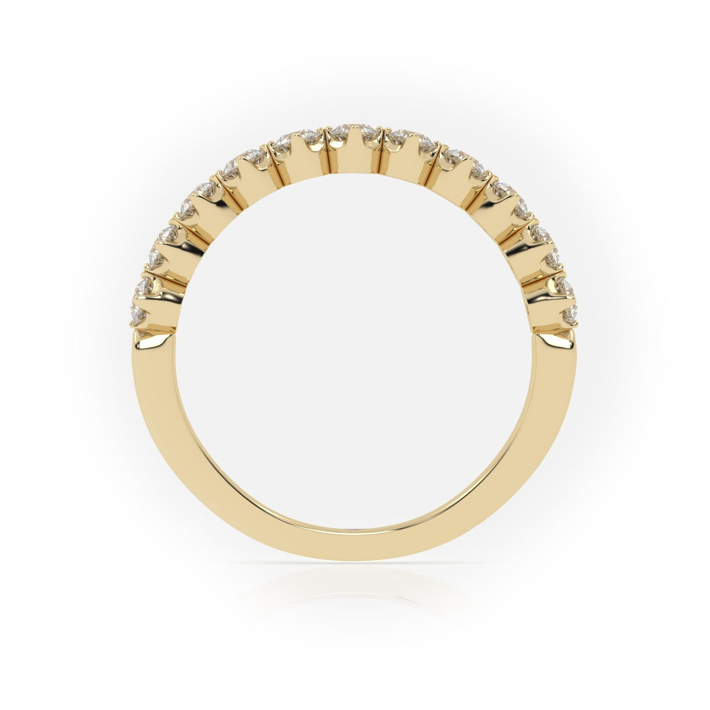 Round Cut Shared Prongs Set Half Eternity Band — Yellow Gold