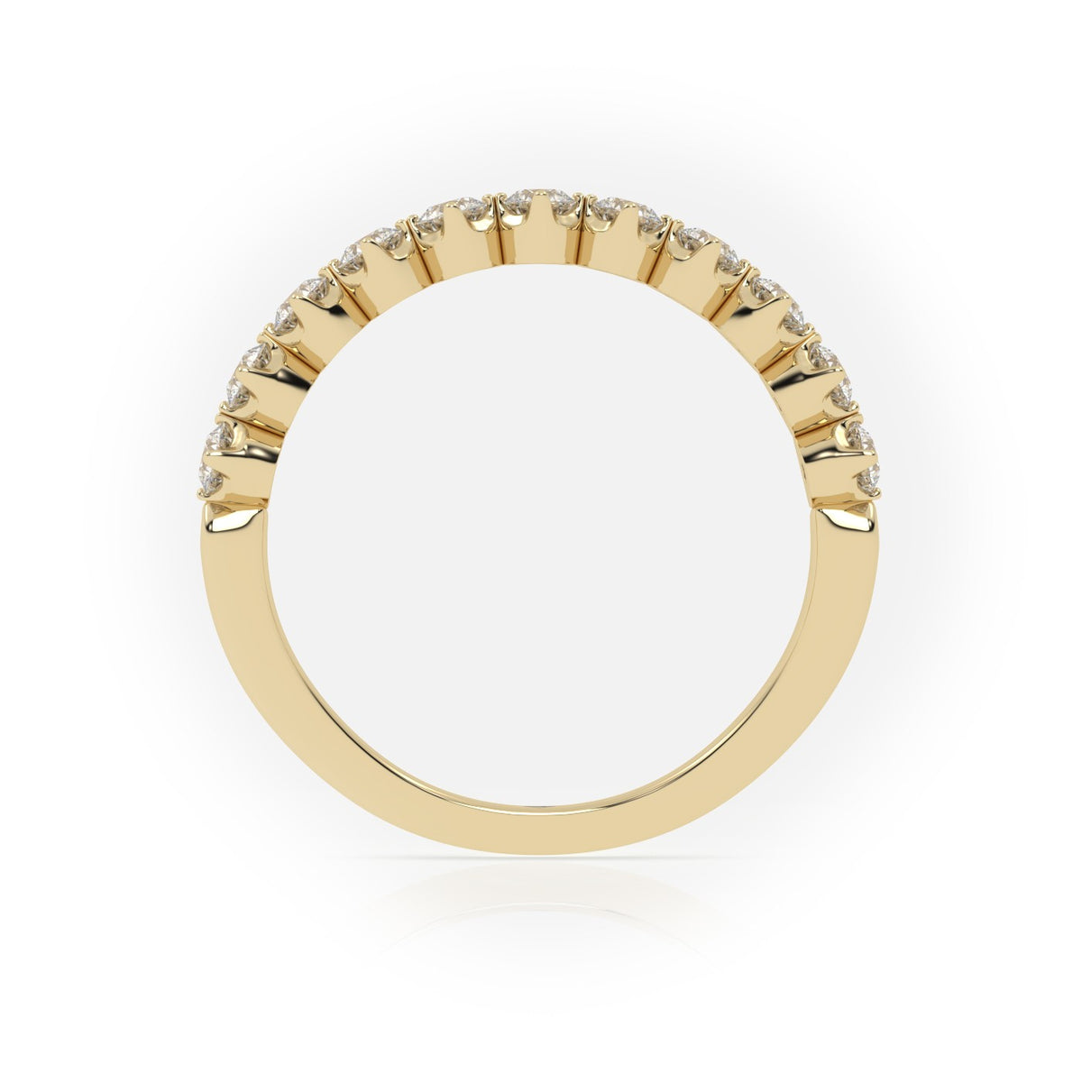 Round Cut Shared Prongs Set Half Eternity Band — Yellow Gold