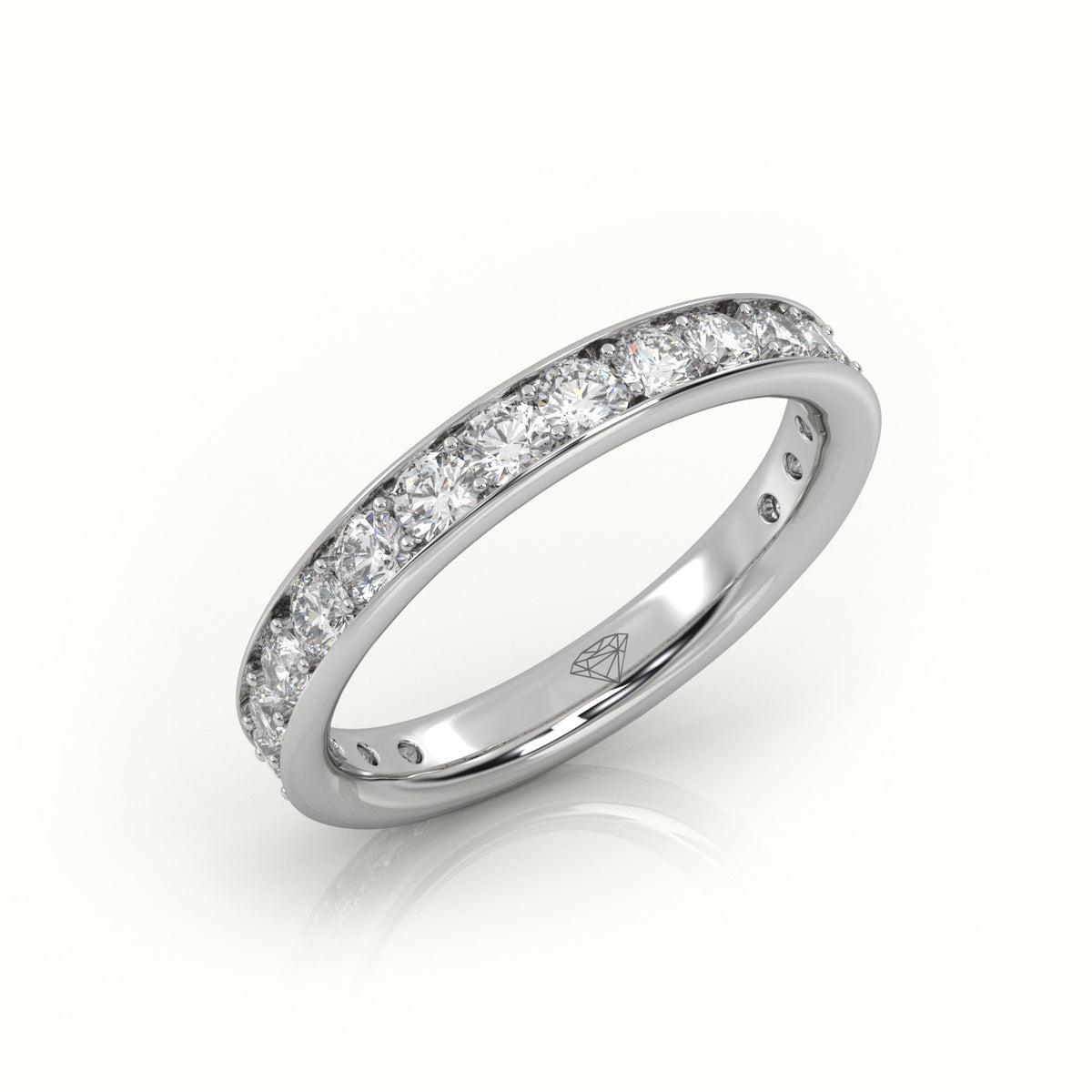 Round Cut Channel Set Eternity Band — White Gold