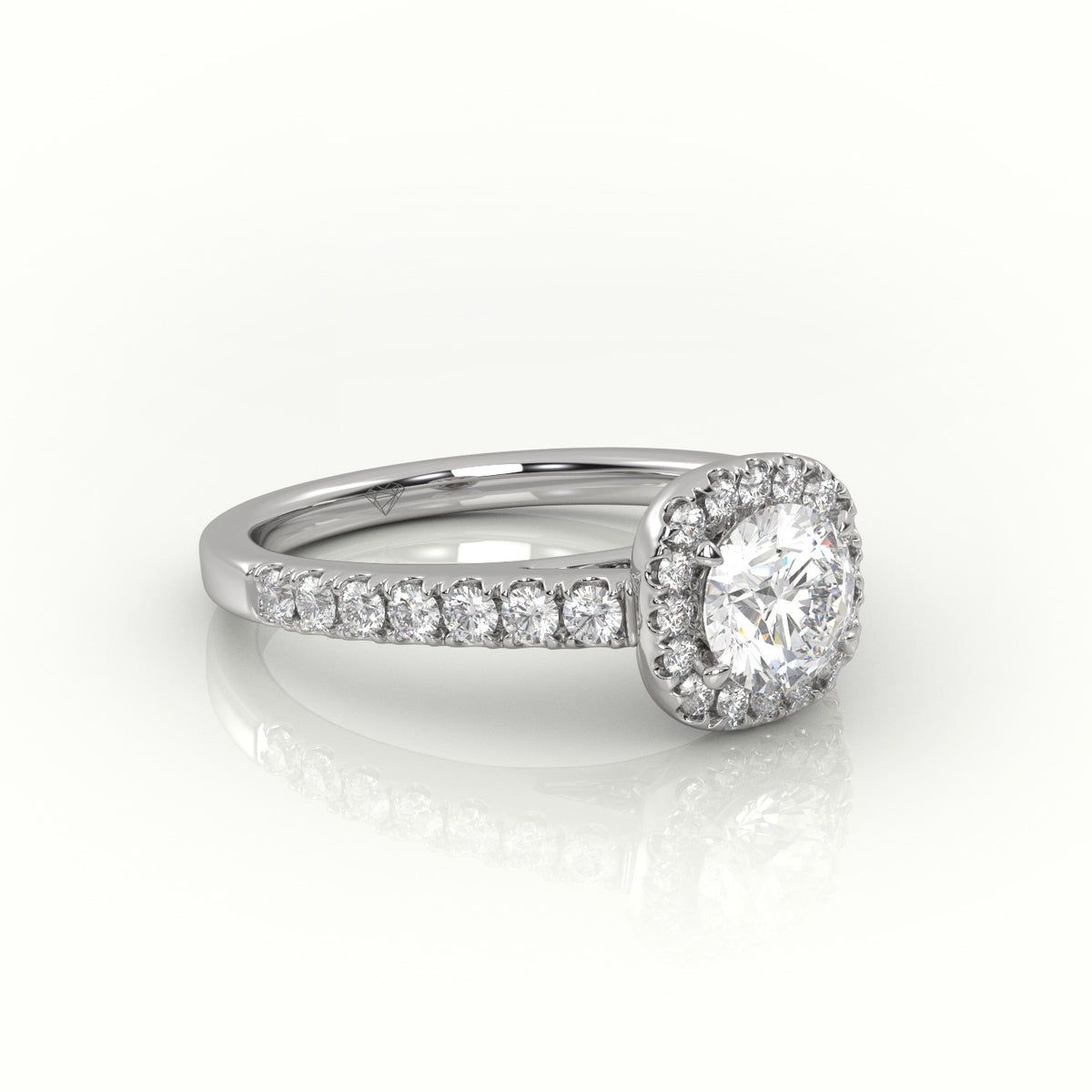 Round-Cut Diamond Halo Scallop Setting Engagement Ring — White Gold
