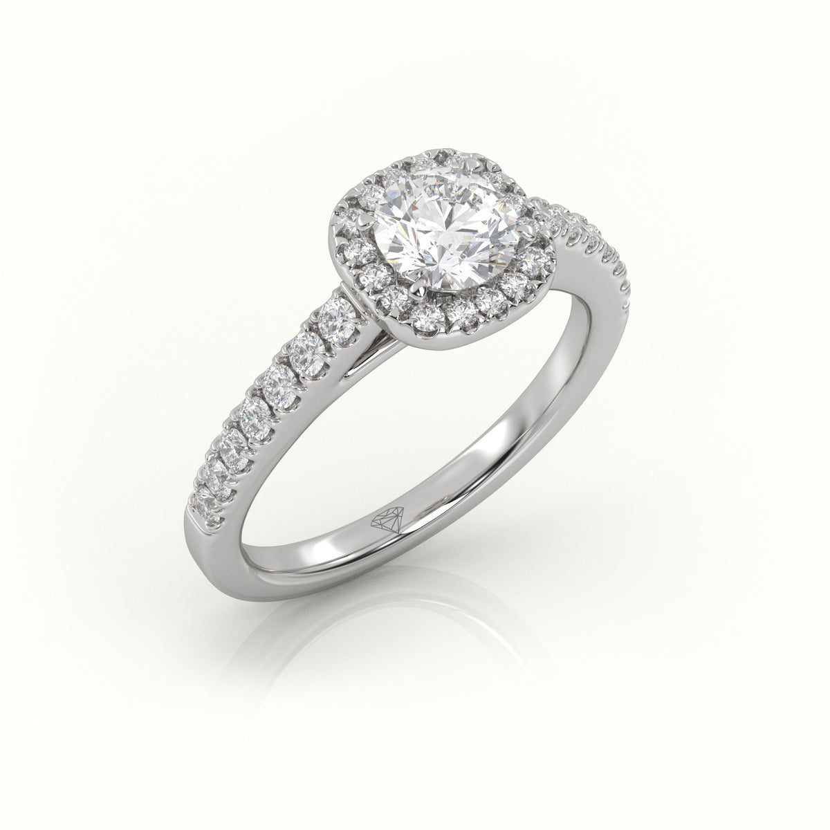 Round-Cut Diamond Halo Scallop Setting Engagement Ring — White Gold