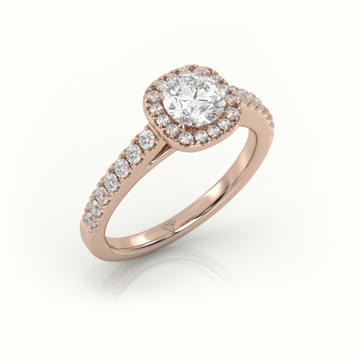 Round-Cut Diamond Halo Scallop Setting Engagement Ring — Rose Gold