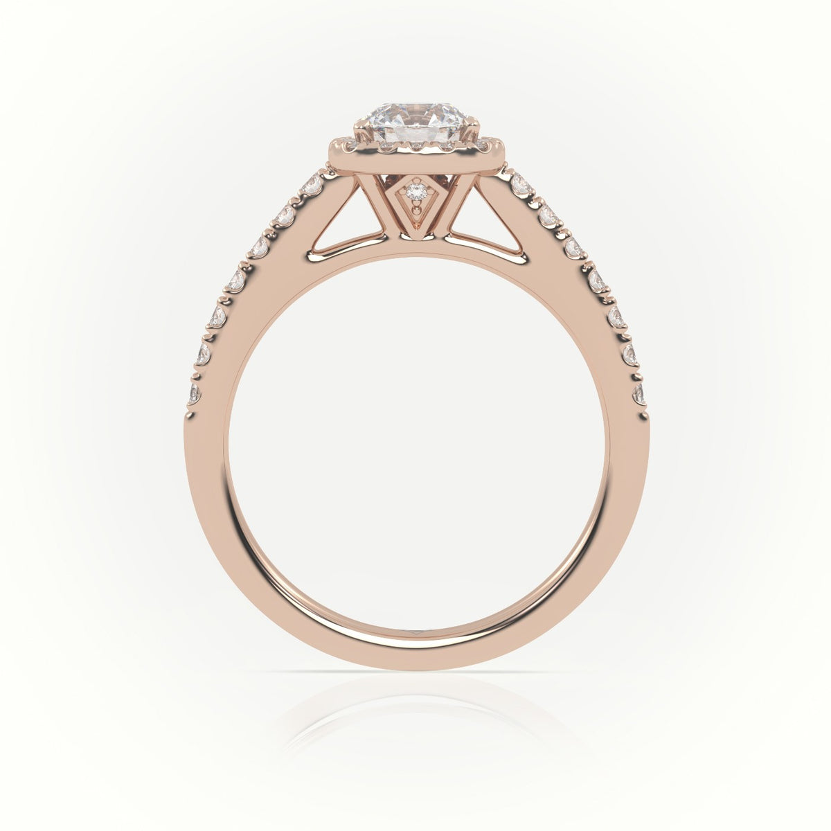 Round-Cut Diamond Halo Scallop Setting Engagement Ring — Rose Gold