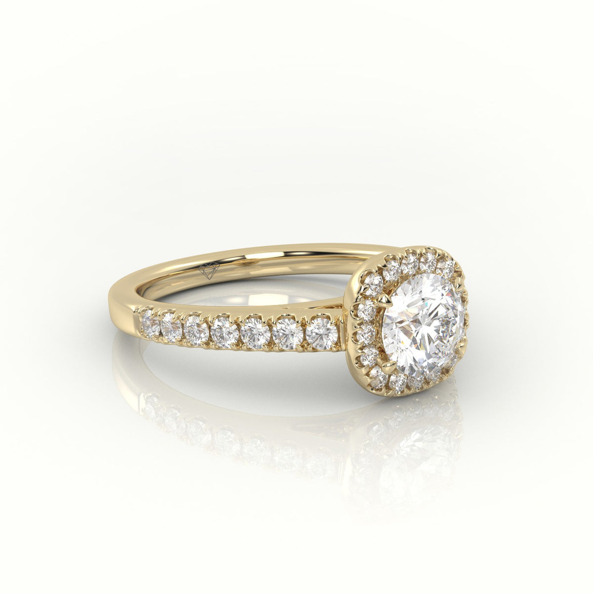 Round-Cut Diamond Halo Scallop Setting Engagement Ring — Yellow Gold