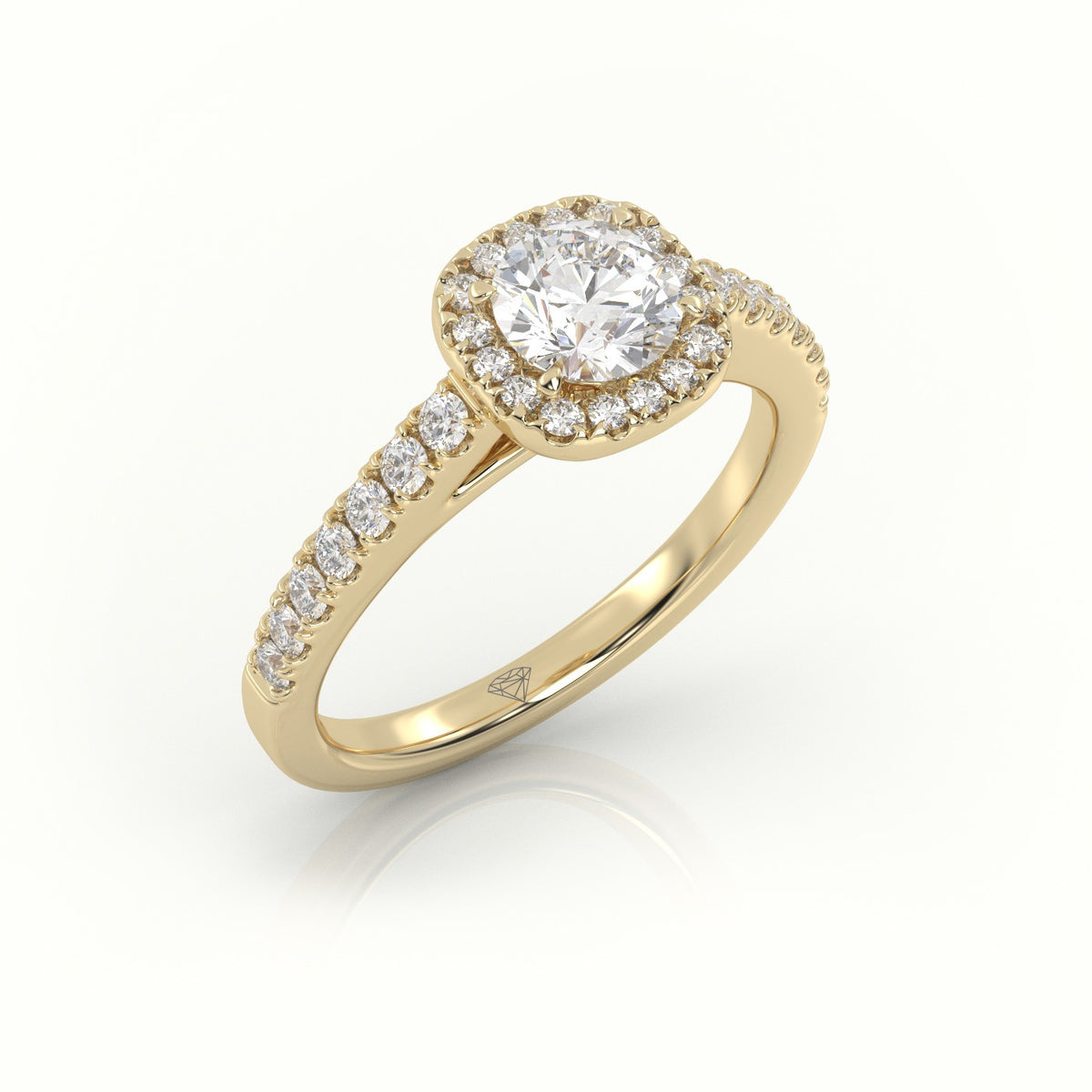 Round-Cut Diamond Halo Scallop Setting Engagement Ring — Yellow Gold