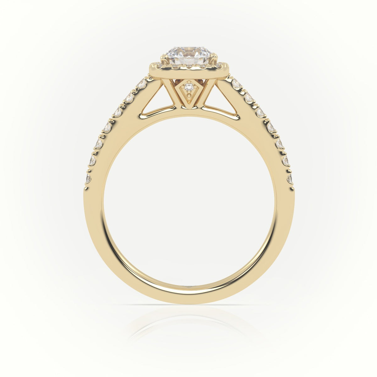 Round-Cut Diamond Halo Scallop Setting Engagement Ring — Yellow Gold
