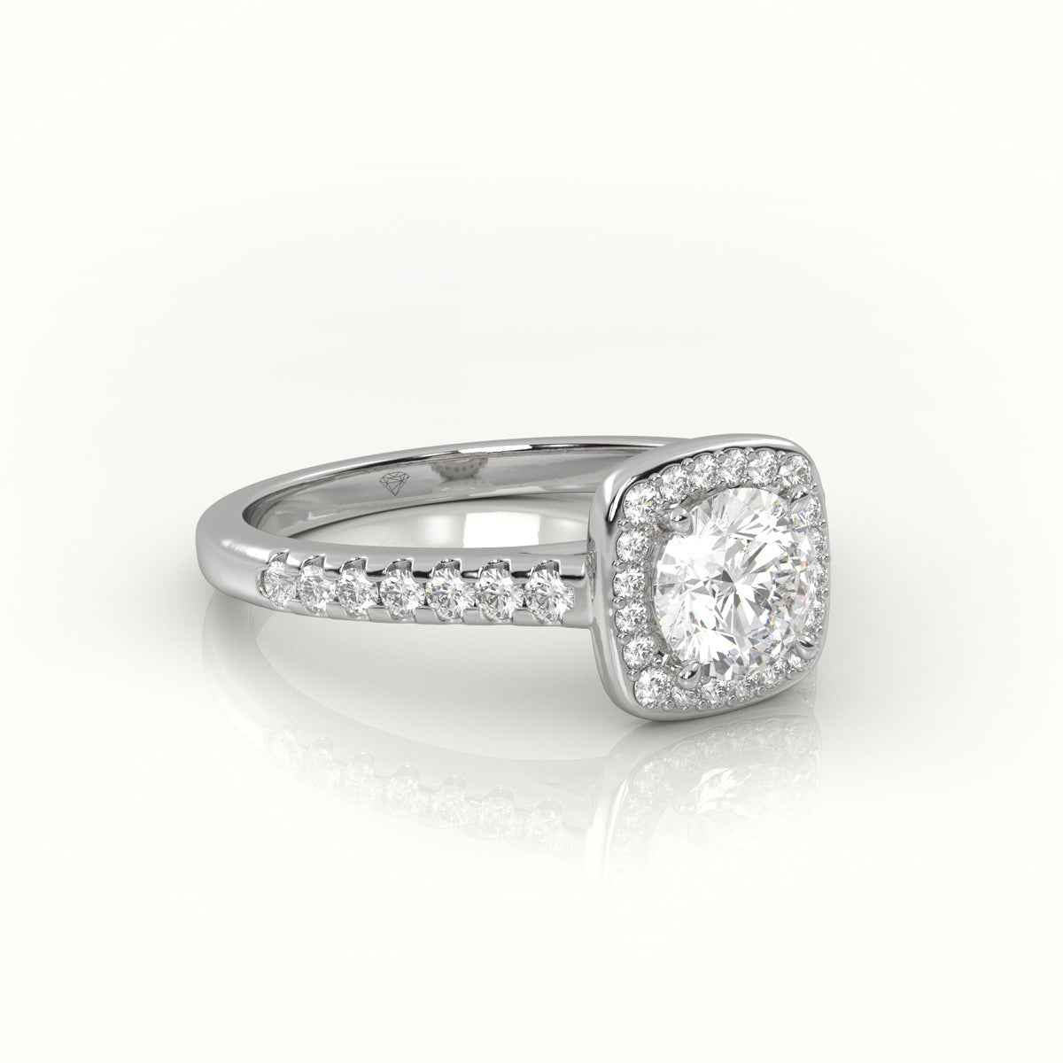 Round-Cut Diamond Halo Scallop-Setting Engagement Ring — White Gold