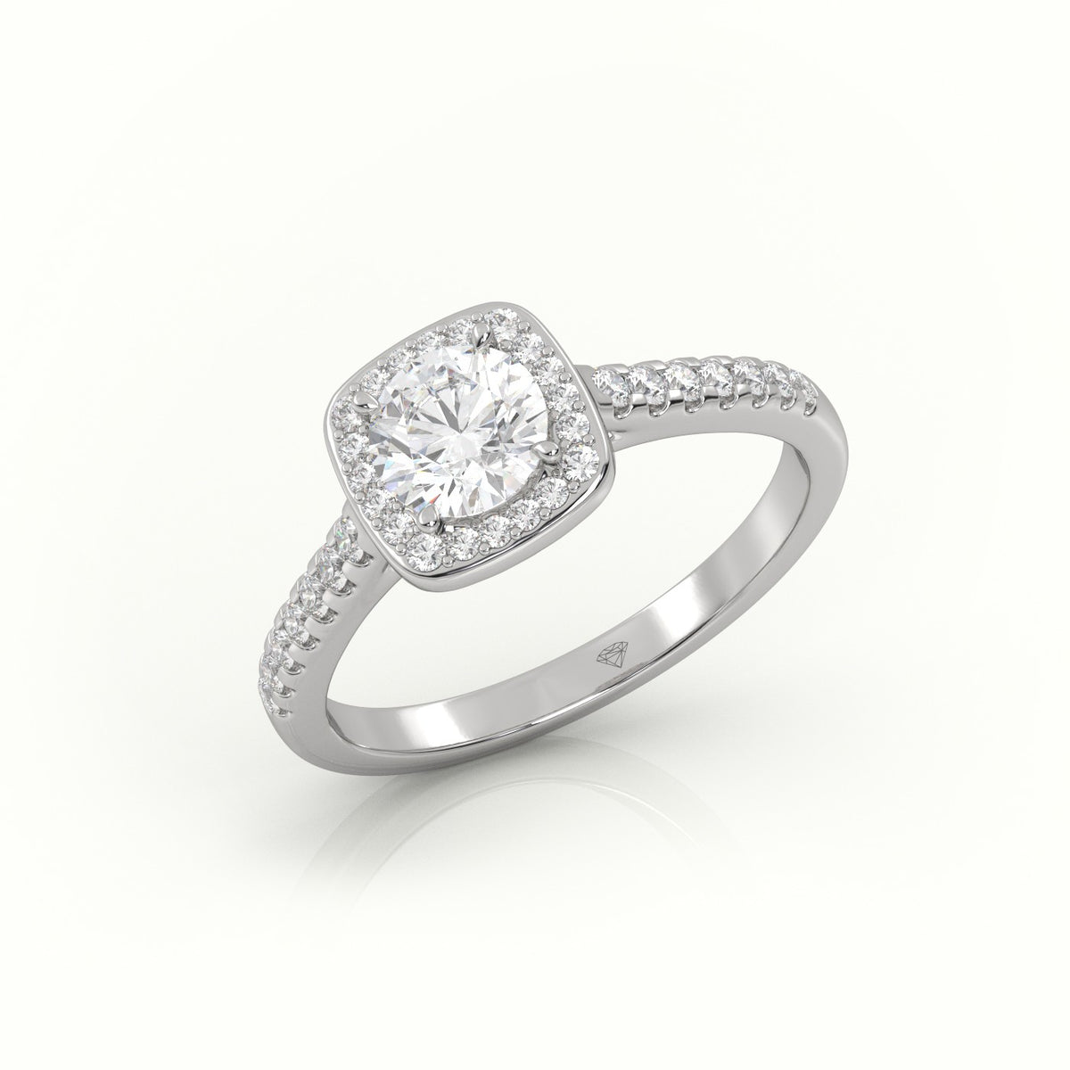 Round-Cut Diamond Halo Scallop-Setting Engagement Ring — White Gold
