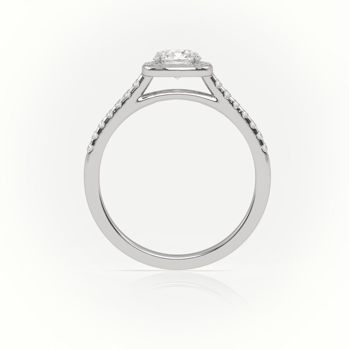 Round-Cut Diamond Halo Scallop-Setting Engagement Ring — White Gold