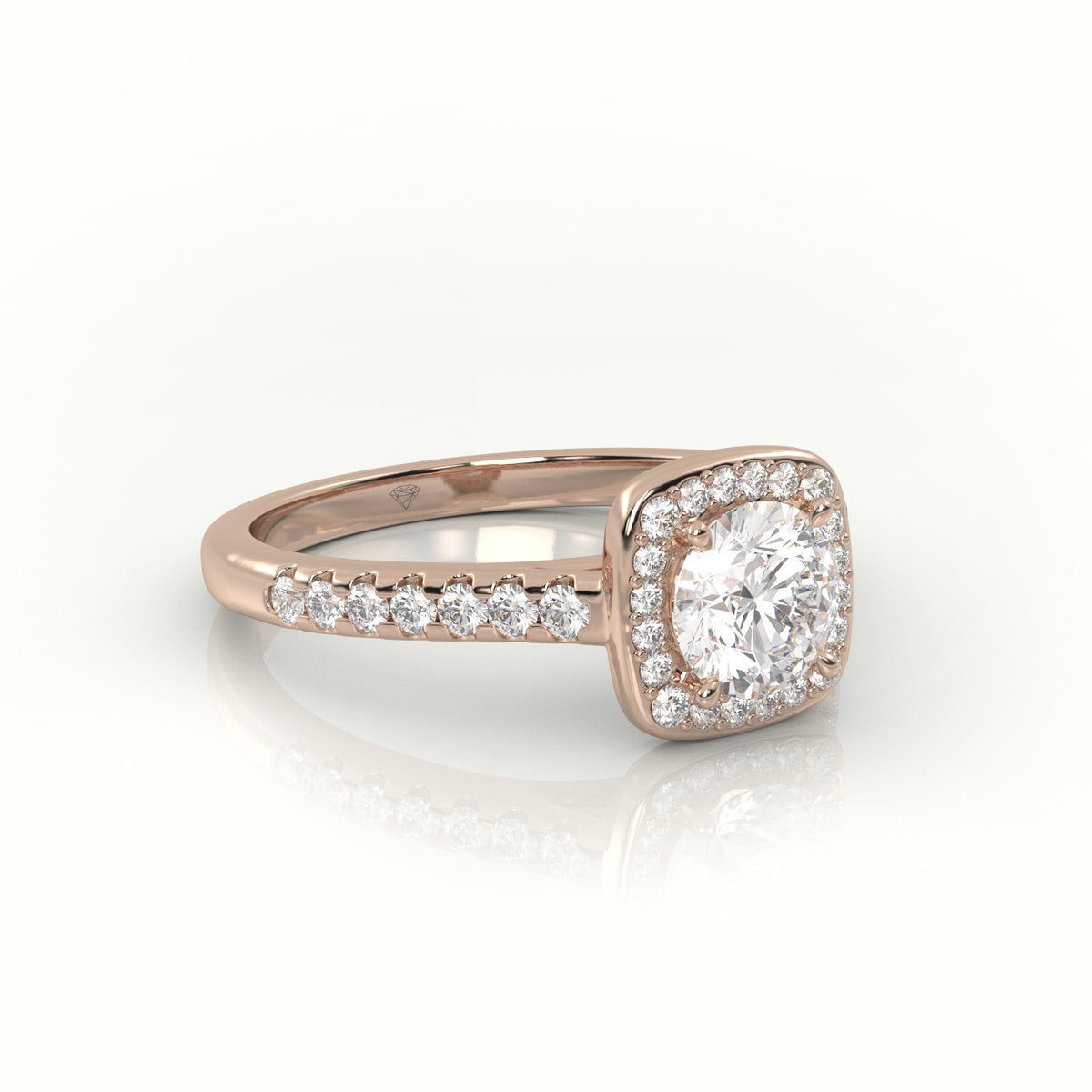 Round-Cut Diamond Halo Scallop-Setting Engagement Ring — Rose Gold