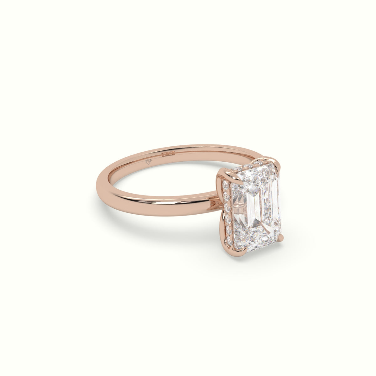The Tulip Emerald Cut 4 Prong Hidden Halo Diamond Engagement Ring